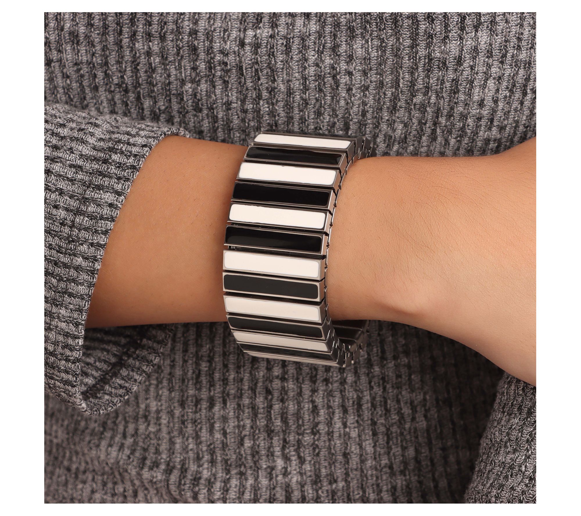 Steel by Design Black & White Enamel Stretch Bracelet