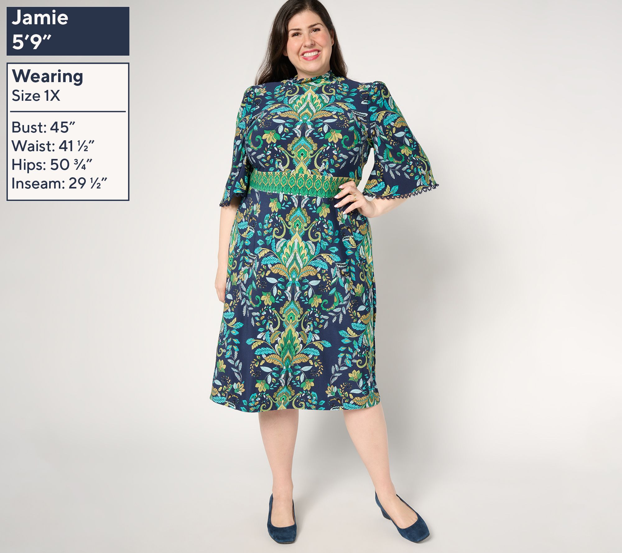 Susan Graver Regular Printed Liquid Knit Mock Neck Midi Dress