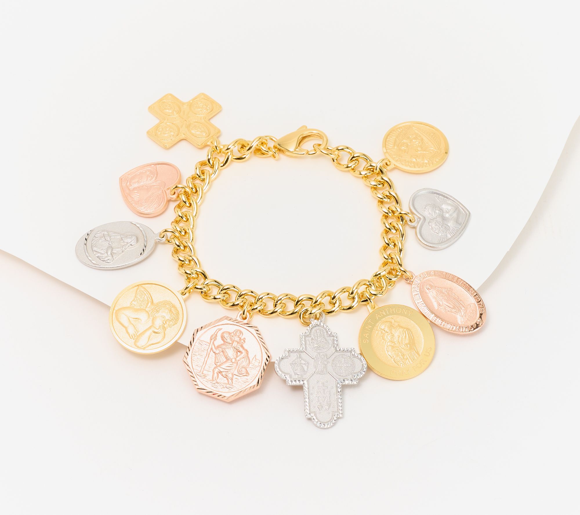 David Markstein Sterling Silver Multi Charm Curb Link Bracelet