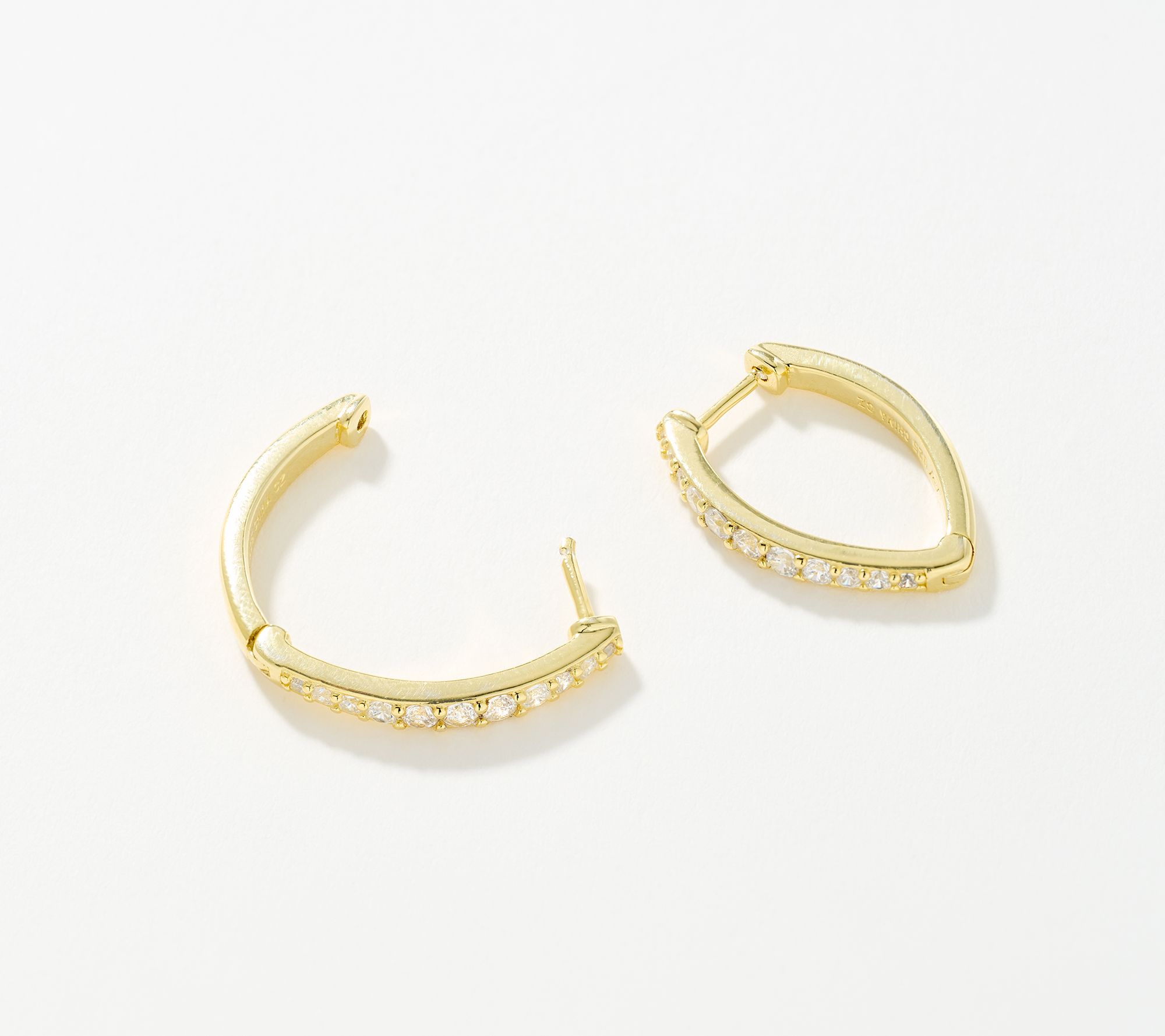 Diamonique Pointed Pave Huggie Hoop Earrings, Sterling Silver