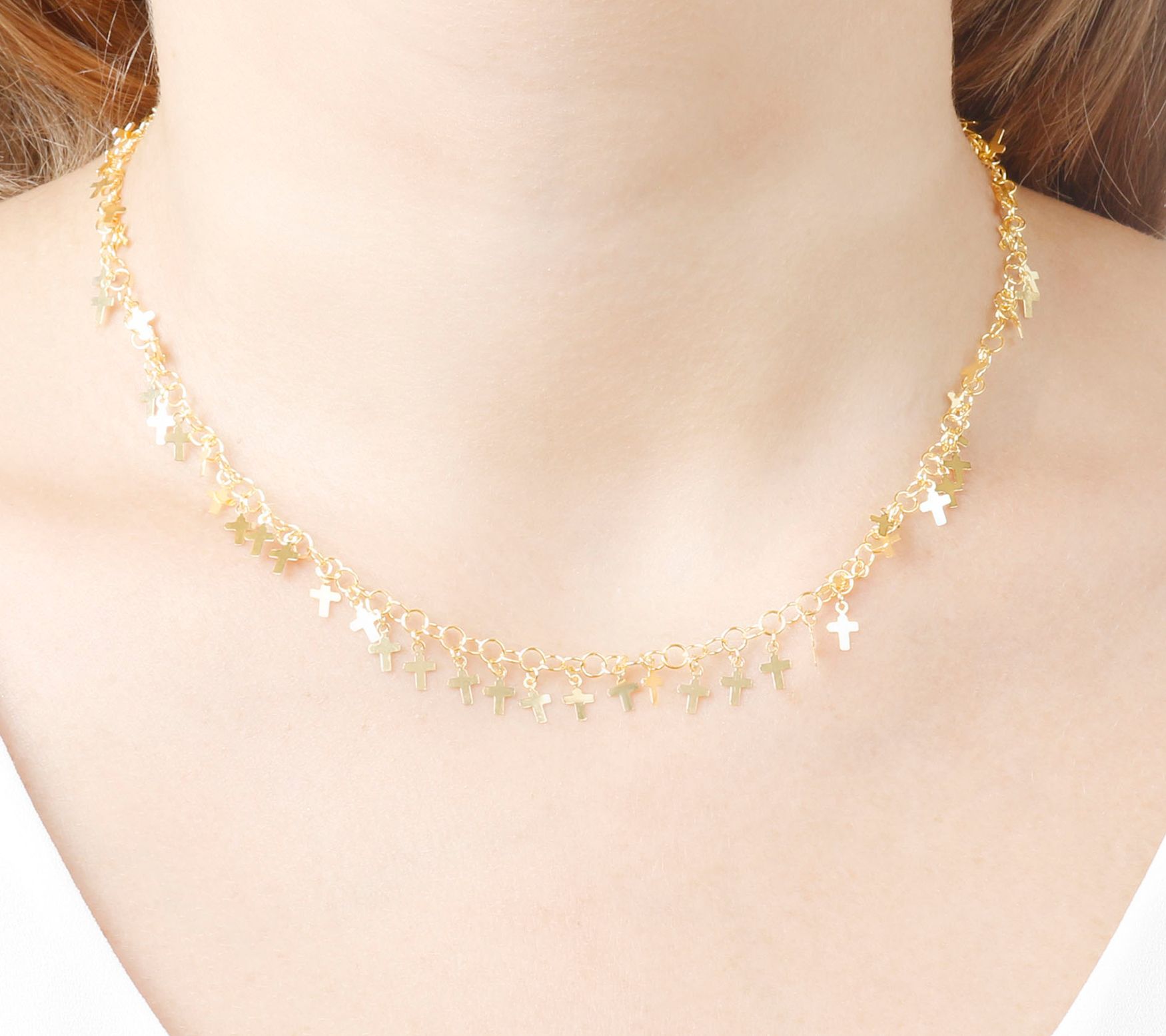 Veronese 18K Gold Plated Cross Adjustable Necklace, 5.4g