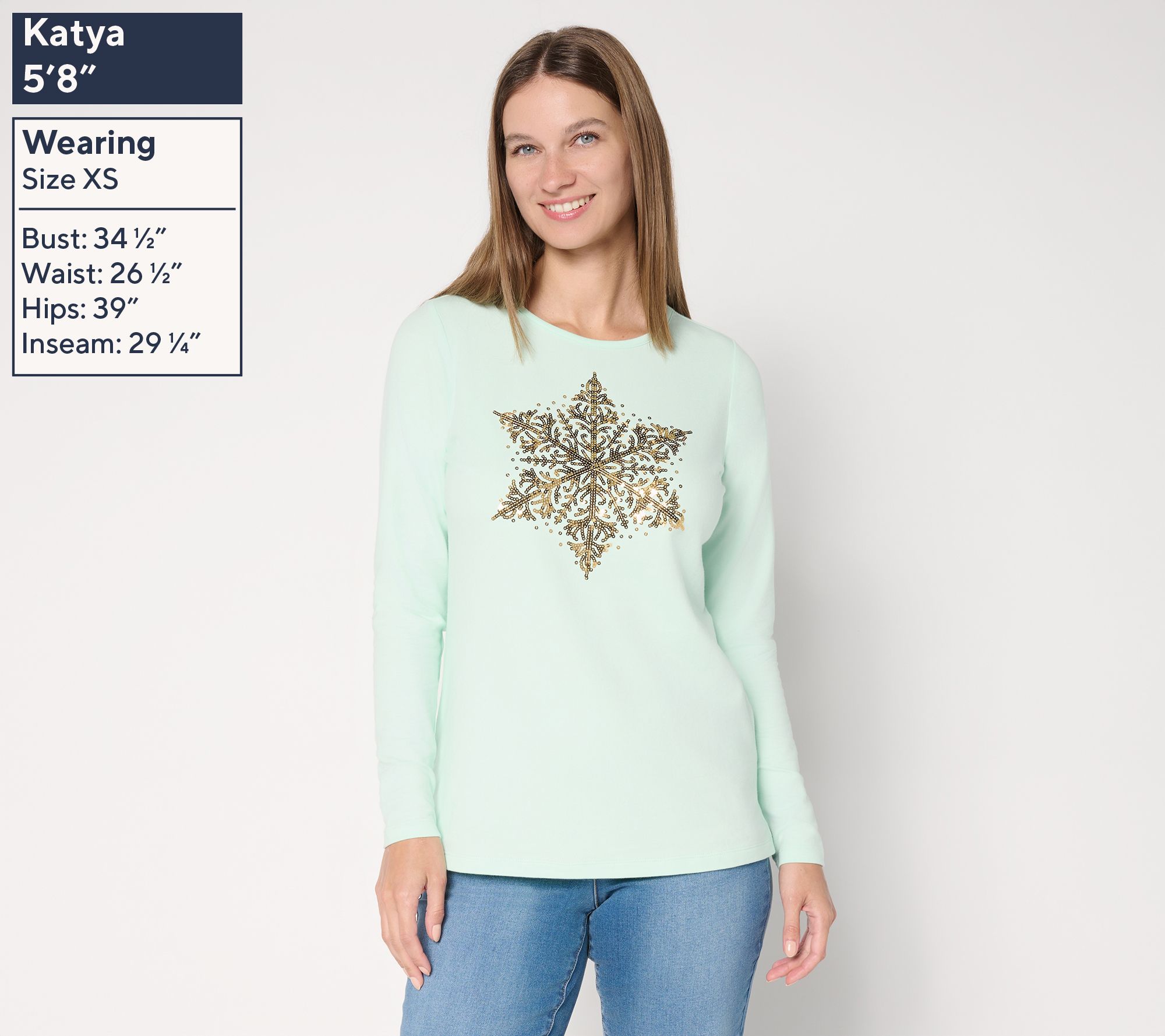 Quacker Factory Baby It's Cold Sequin Snowflake Long Sleeves Shirt