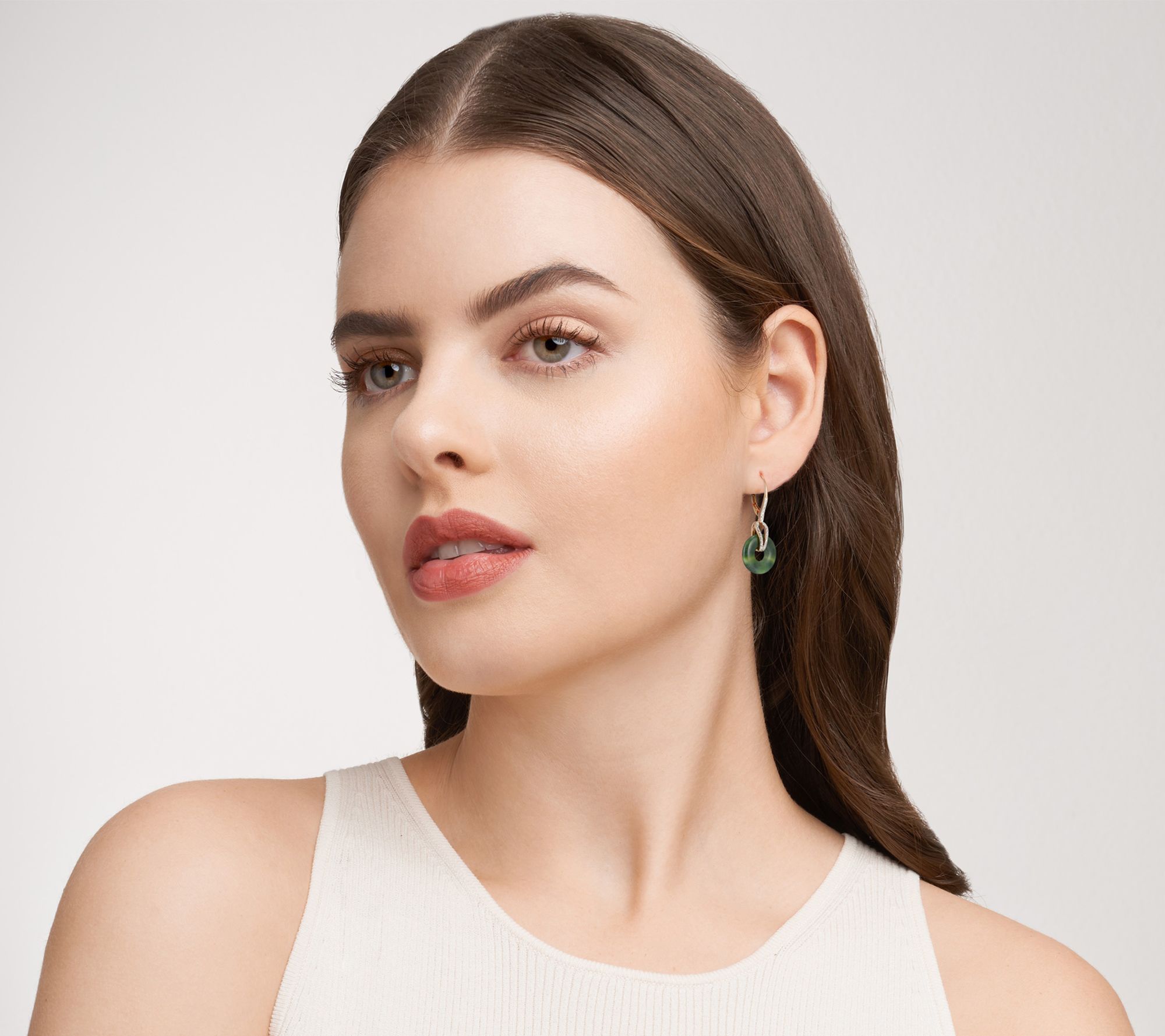 Dynasty Jade Open Circle Leverback Earrings, 18k Gold Plated