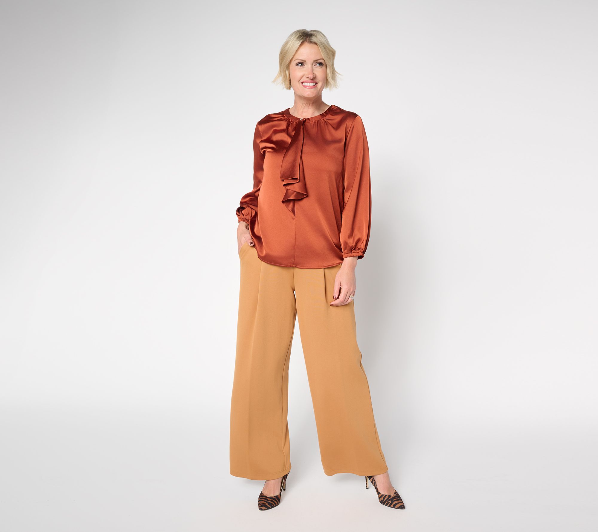 by Stacy London Satin Draped Front Blouse