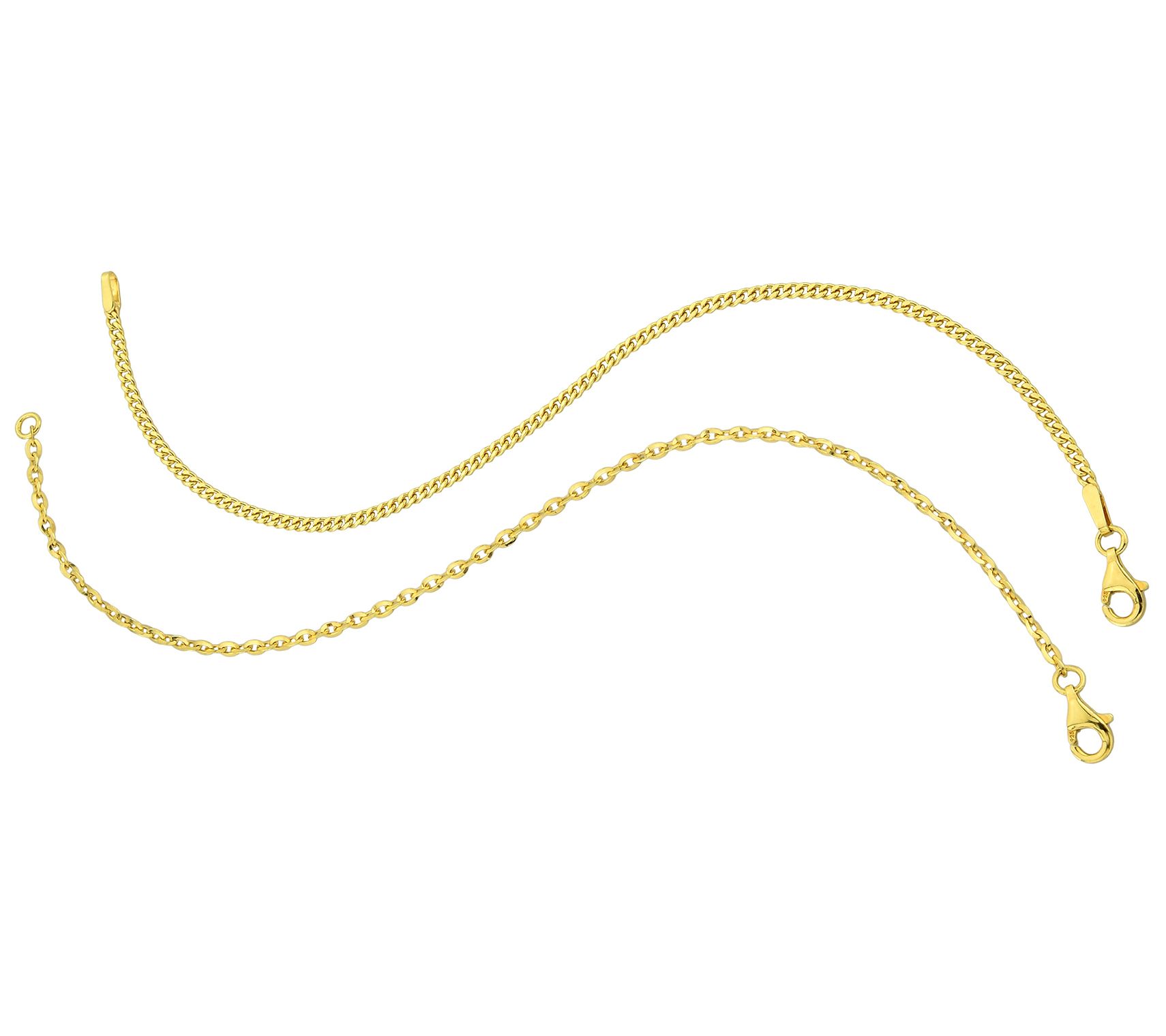 Silver Style Curb & Cable Link Set of 2 Bracelets, Sterling