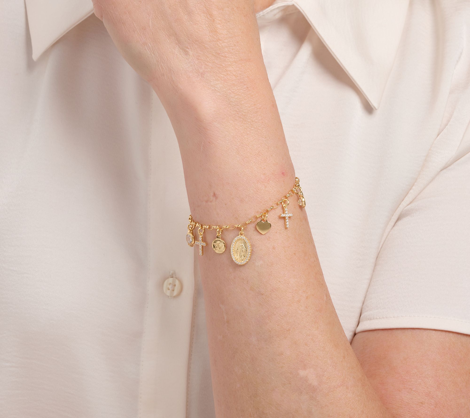 Diamonique Italia Religious Charm Bracelet, Sterling Silver