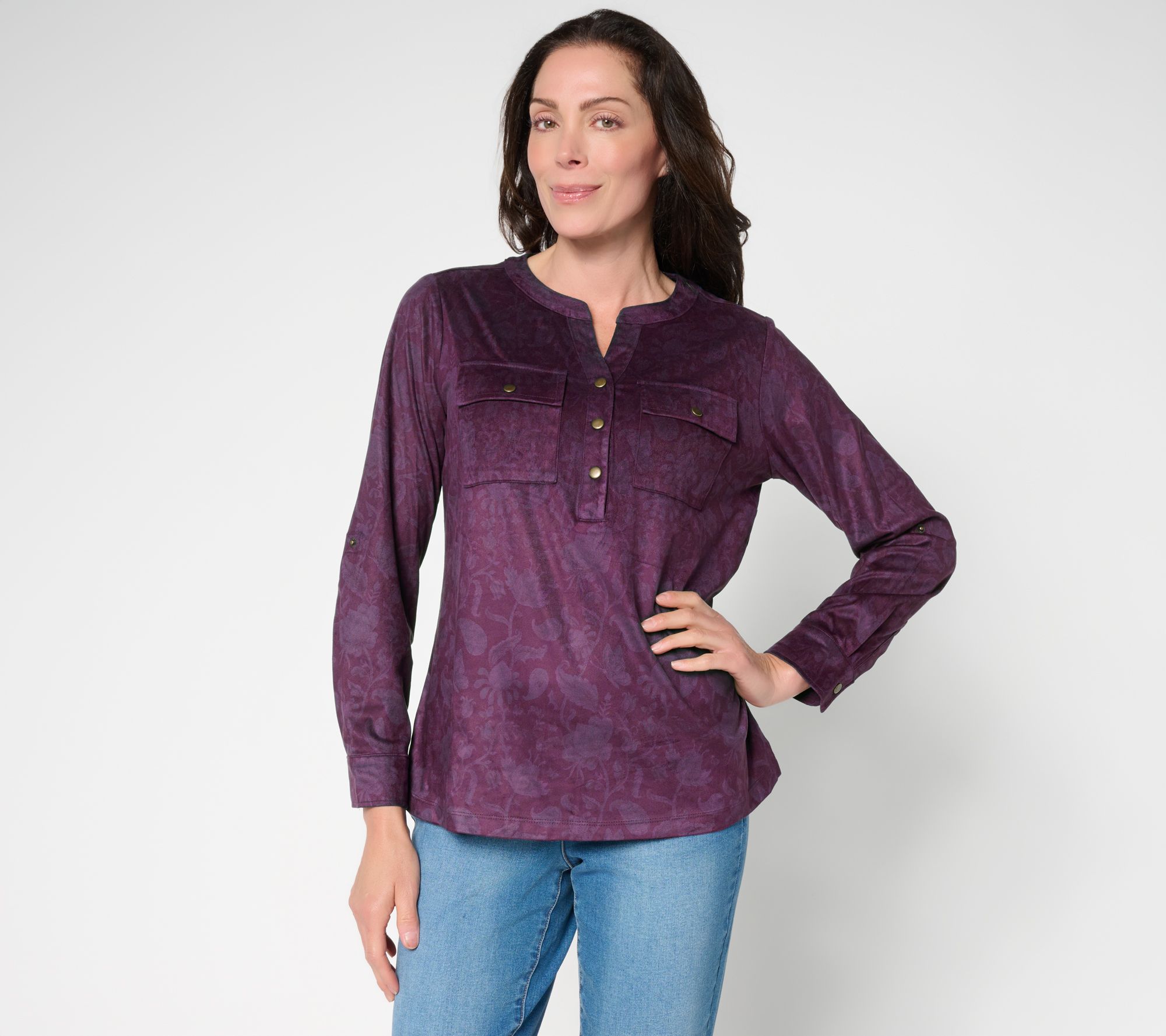 Belle Boho by Kim Gravel Persuede Me Snappy Shadow Henley Top