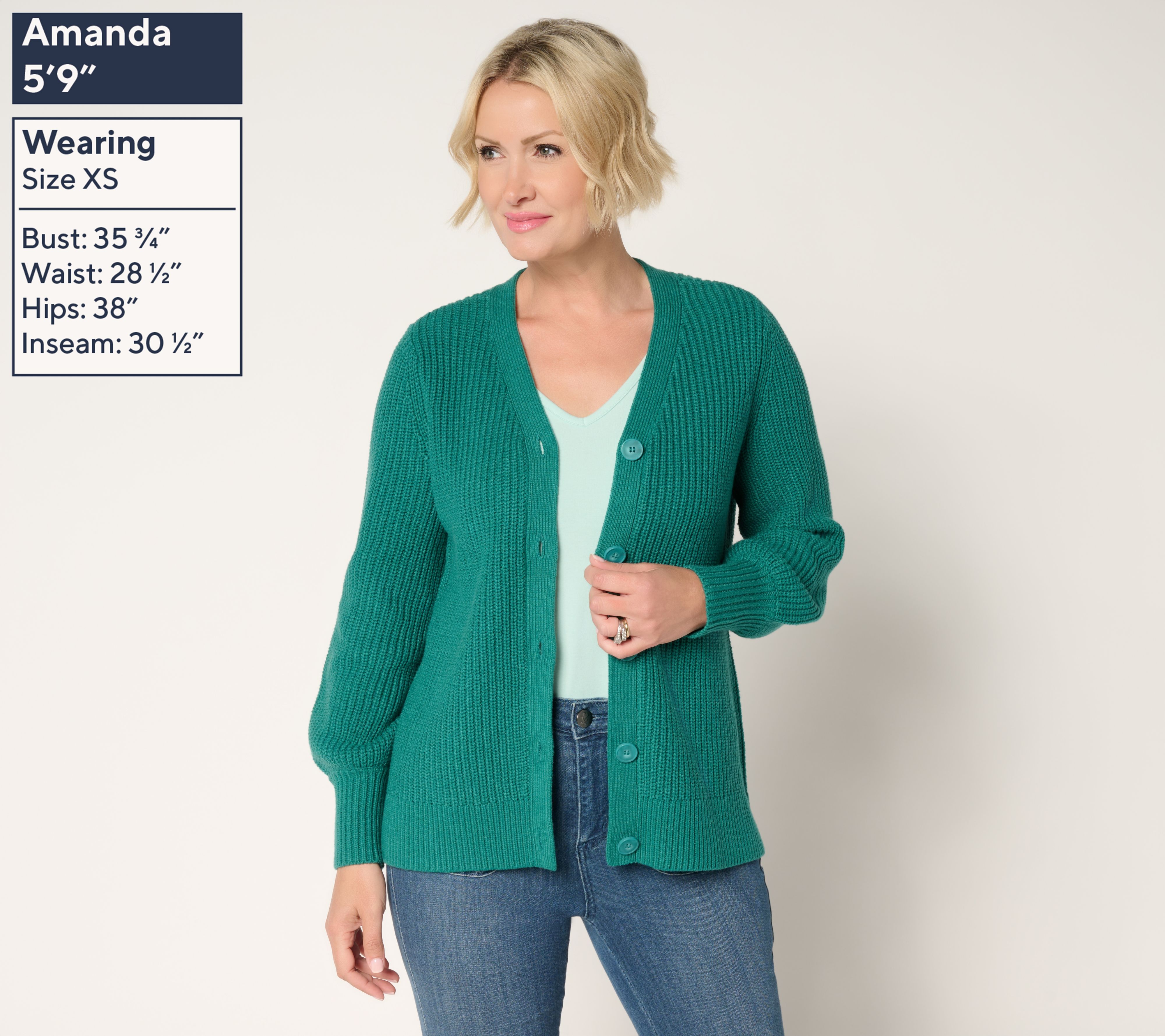 Belle by Kim Gravel Chunky Shaker Knit Bishop Sleeve Cardigan