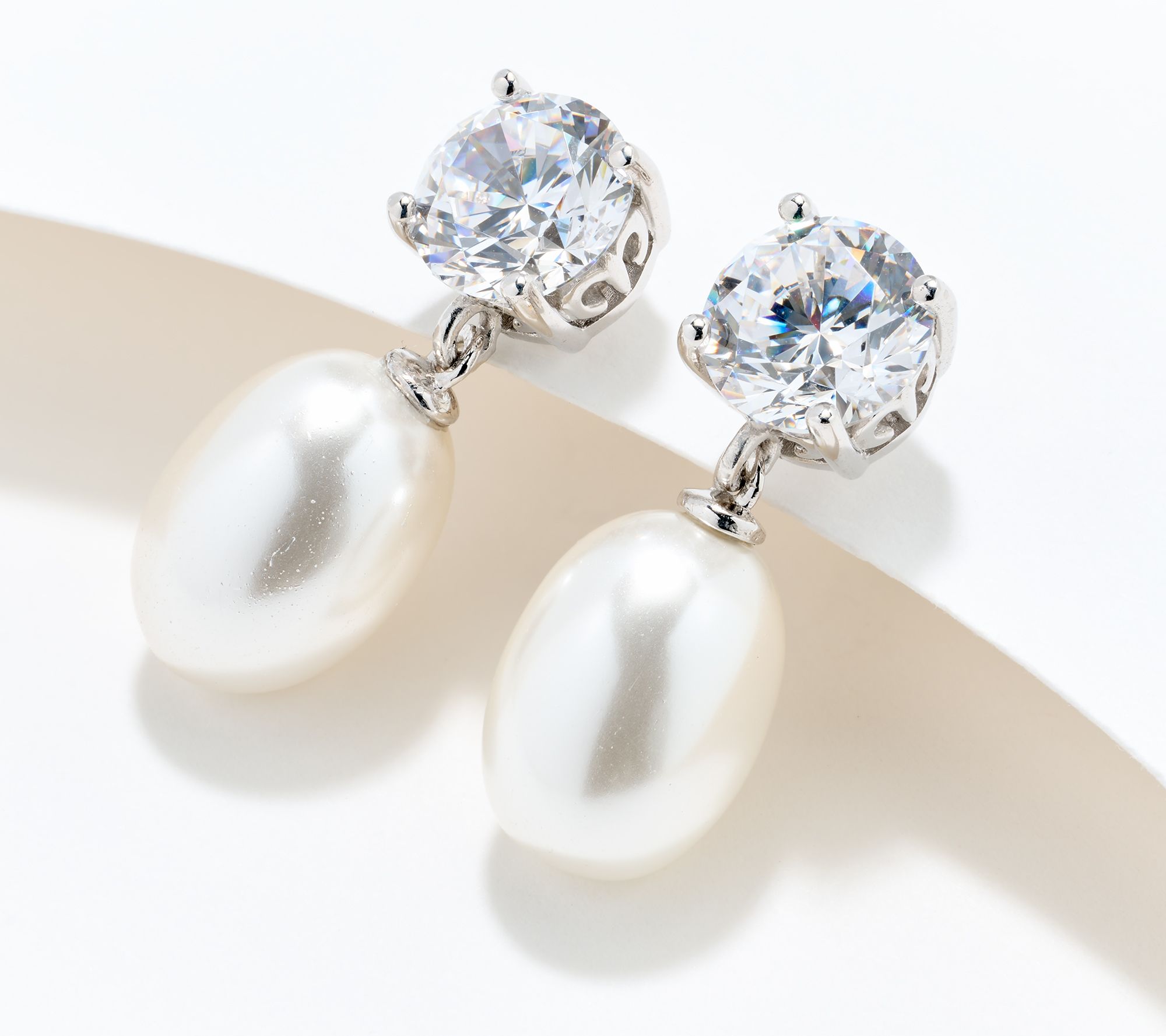 Diamonique x Prince Dimitri Simulated Pearl Royal Earrings, Sterling Silver