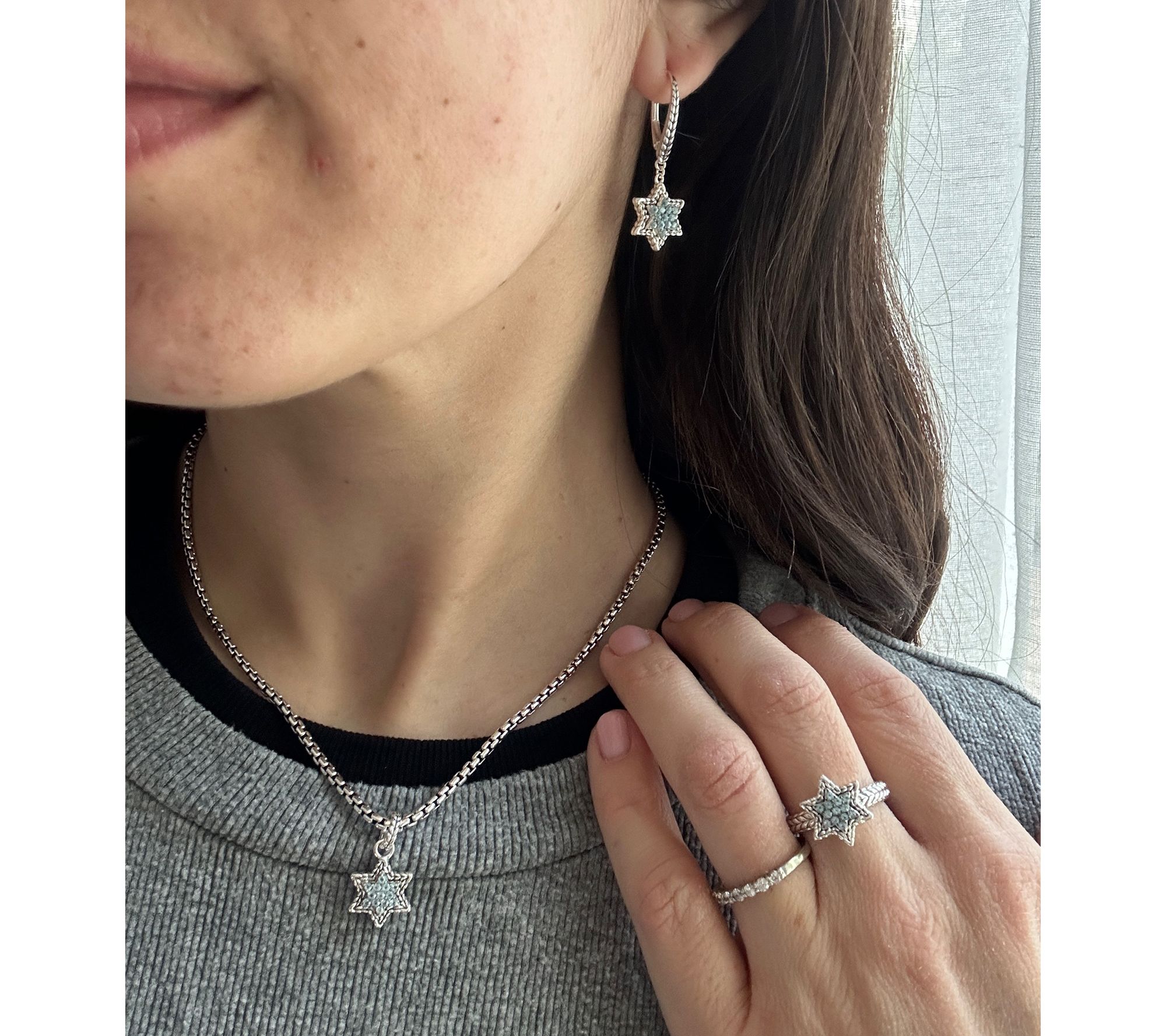 JAI Sterling Silver Pave Gemstone Symbols of Love Charm Necklace