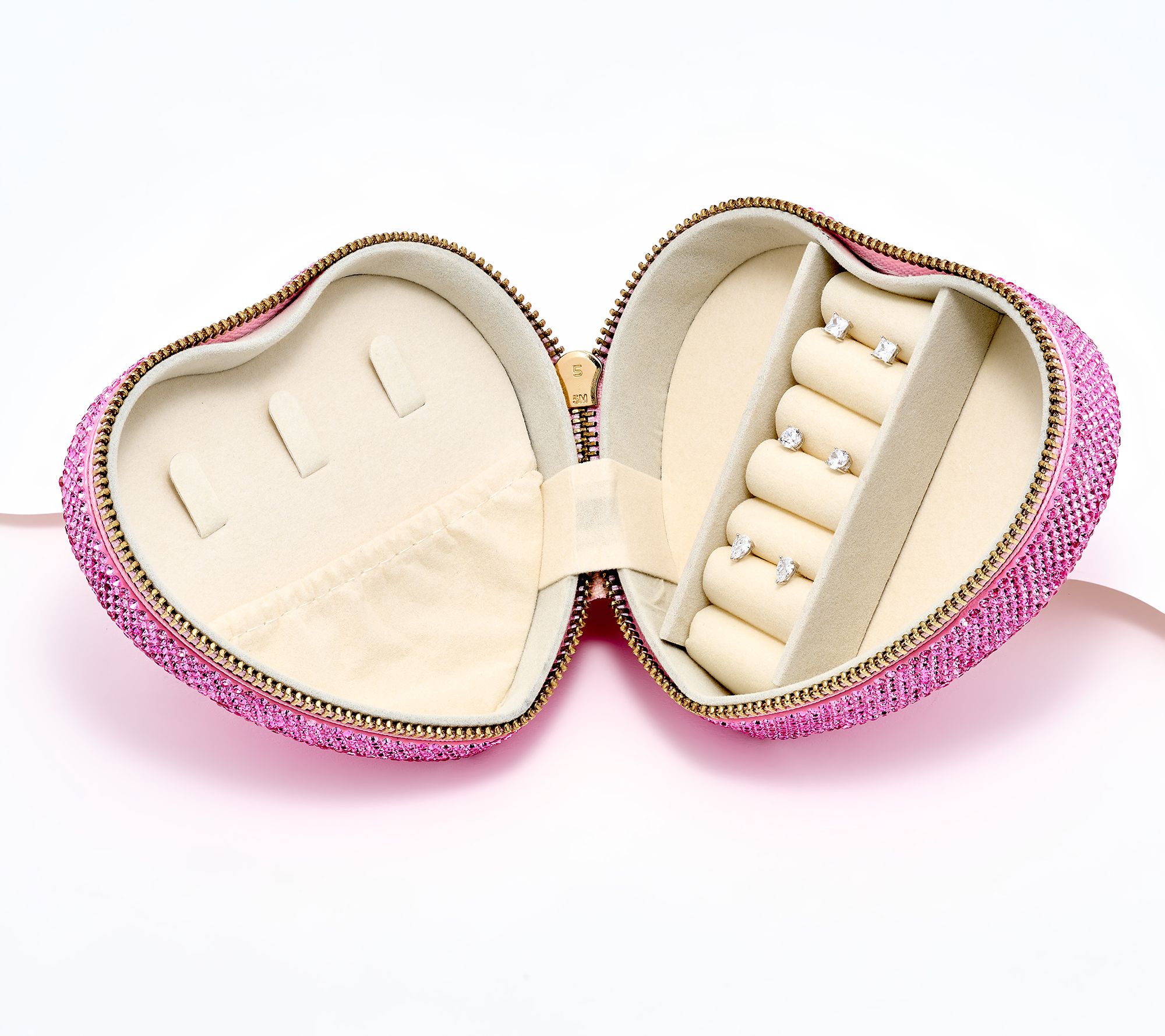 Diamonique Set of 3 Prong Set Stud Earrings with Heart Case