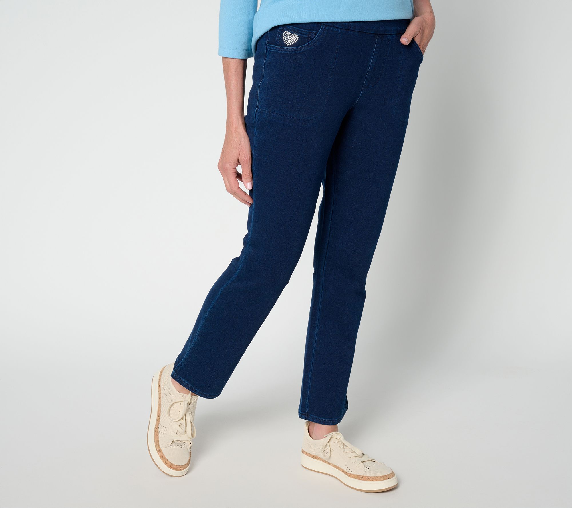 Quacker Factory DreamJeannes Short Flat Waist Straight Leg Ankle Pants