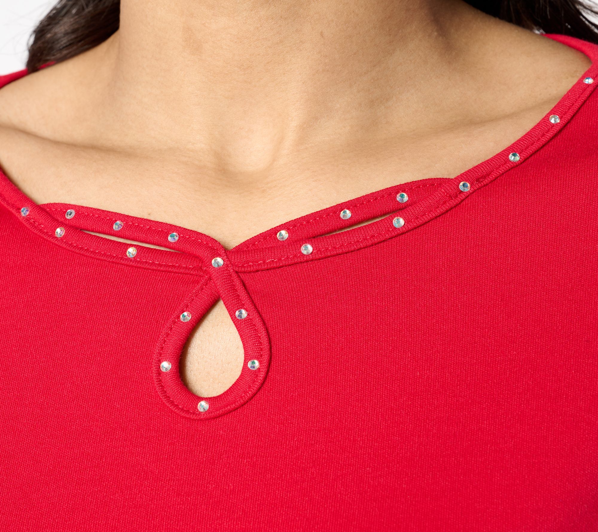 Quacker Factory Set of 2 Sparkle Keyhole 3/4-Sleeve Tops