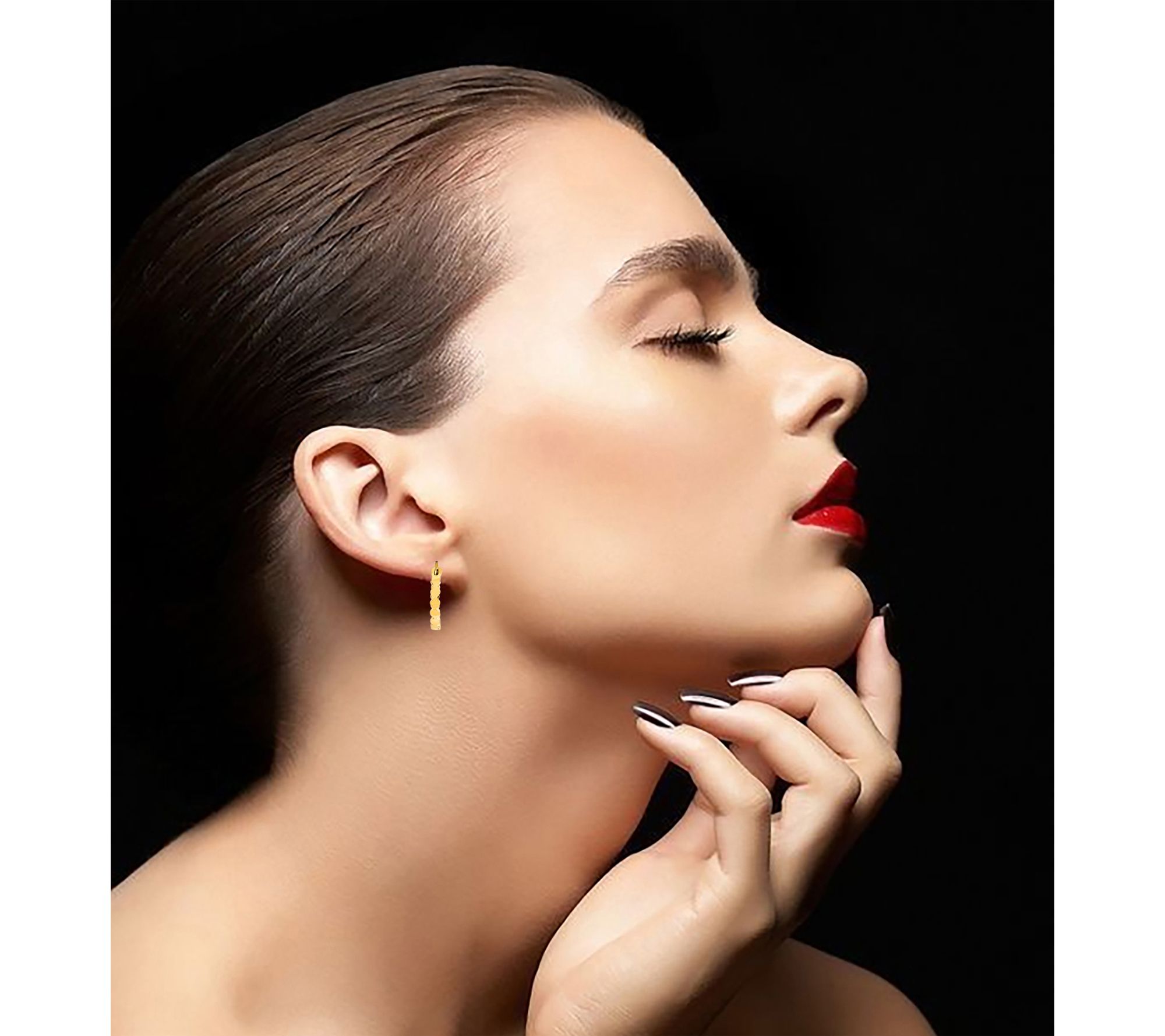 14K Gold Plated Flat Bead Hoop Earrings