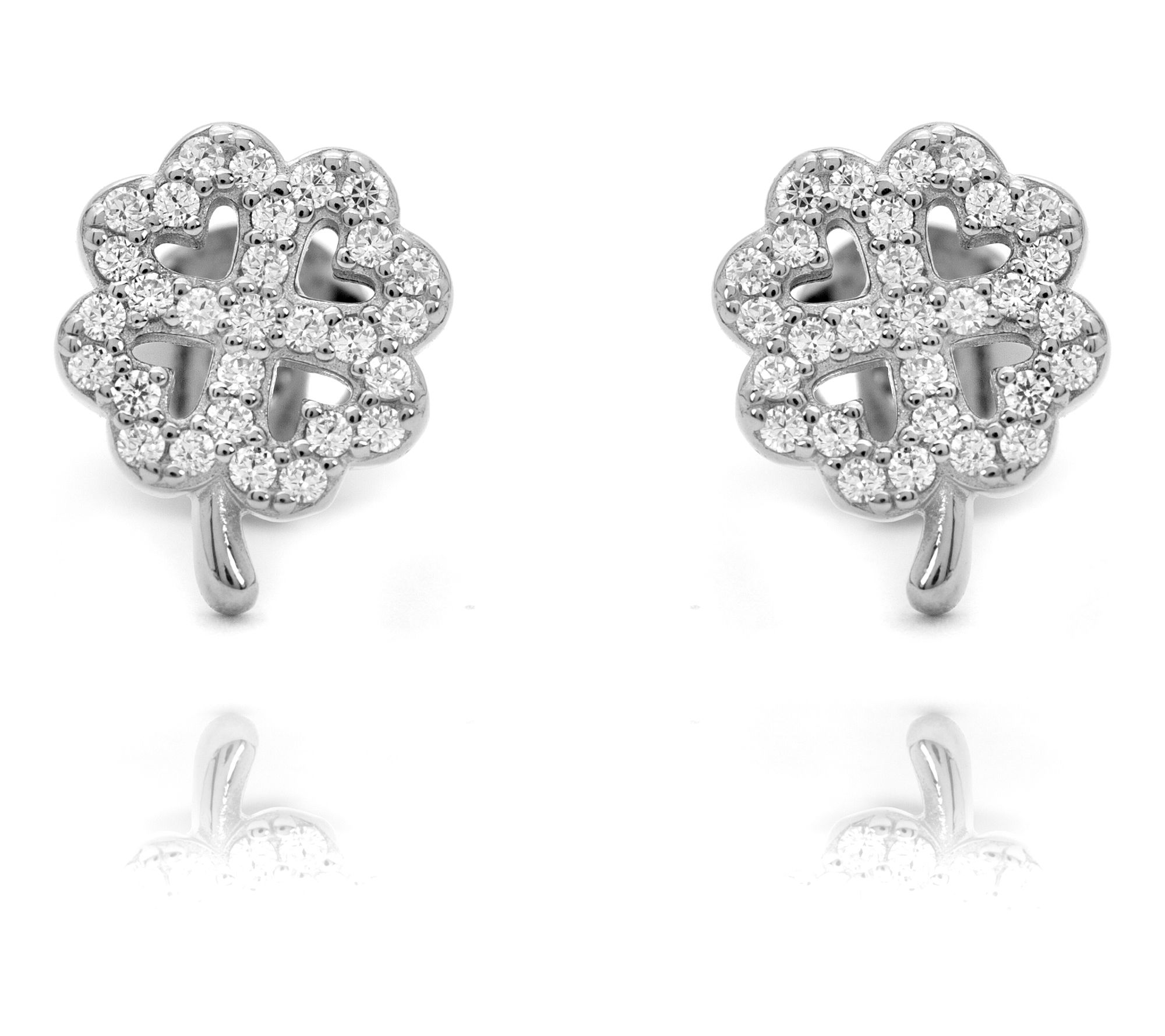 Diamonique Clover Stud Earrings, Sterling Silver