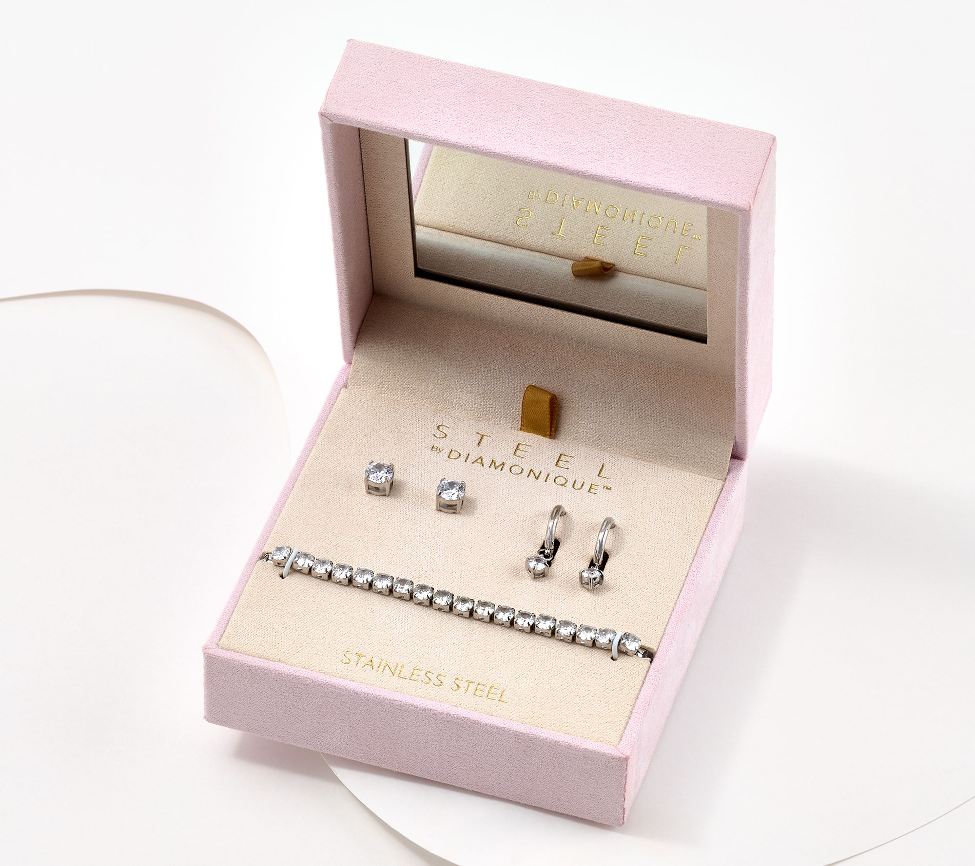 Steel by Diamonique 3-Piece Earrings & Bracelet Set