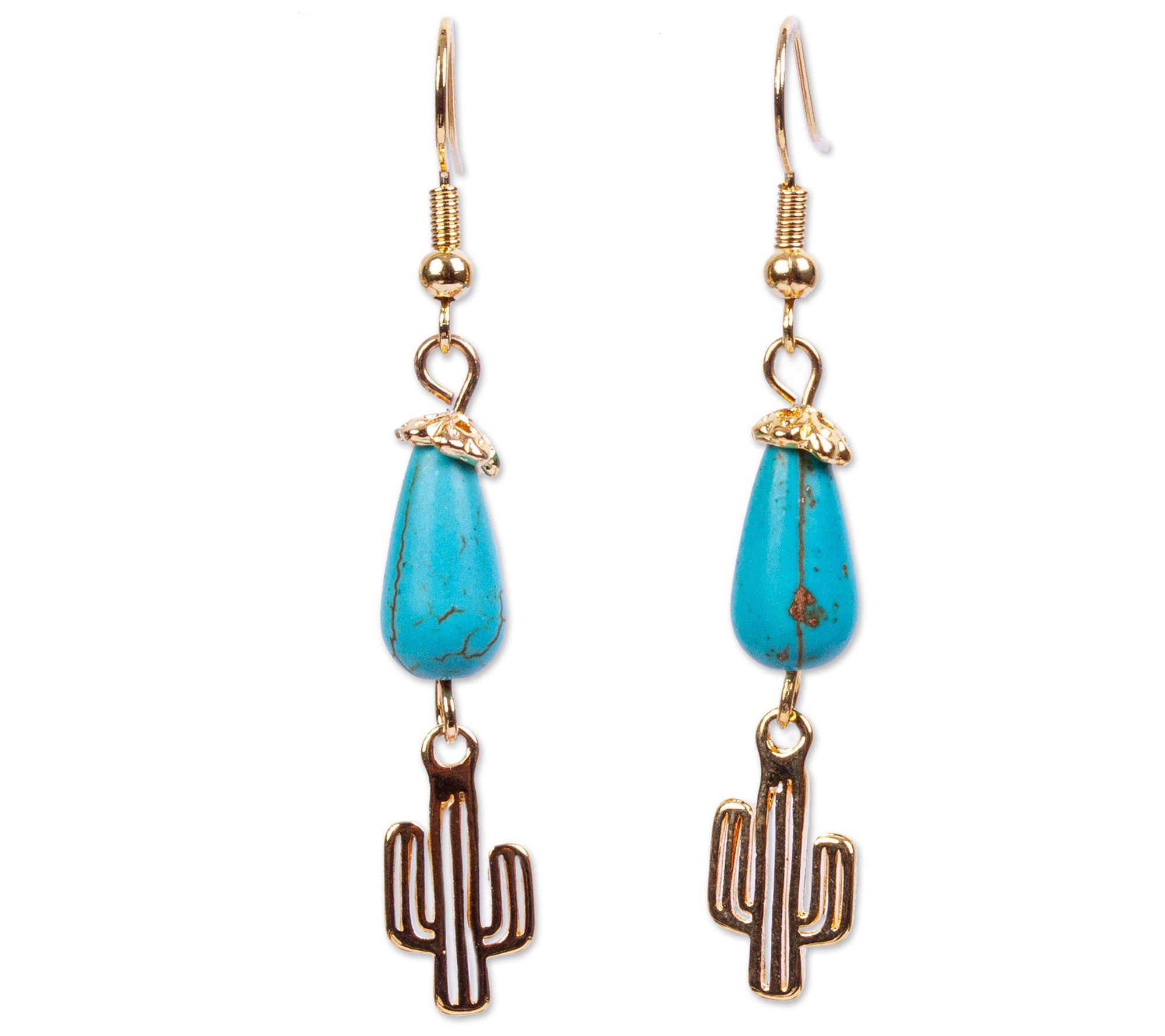 Novica Artisan Crafted 14K Plated Turquoise Cactus Earrings