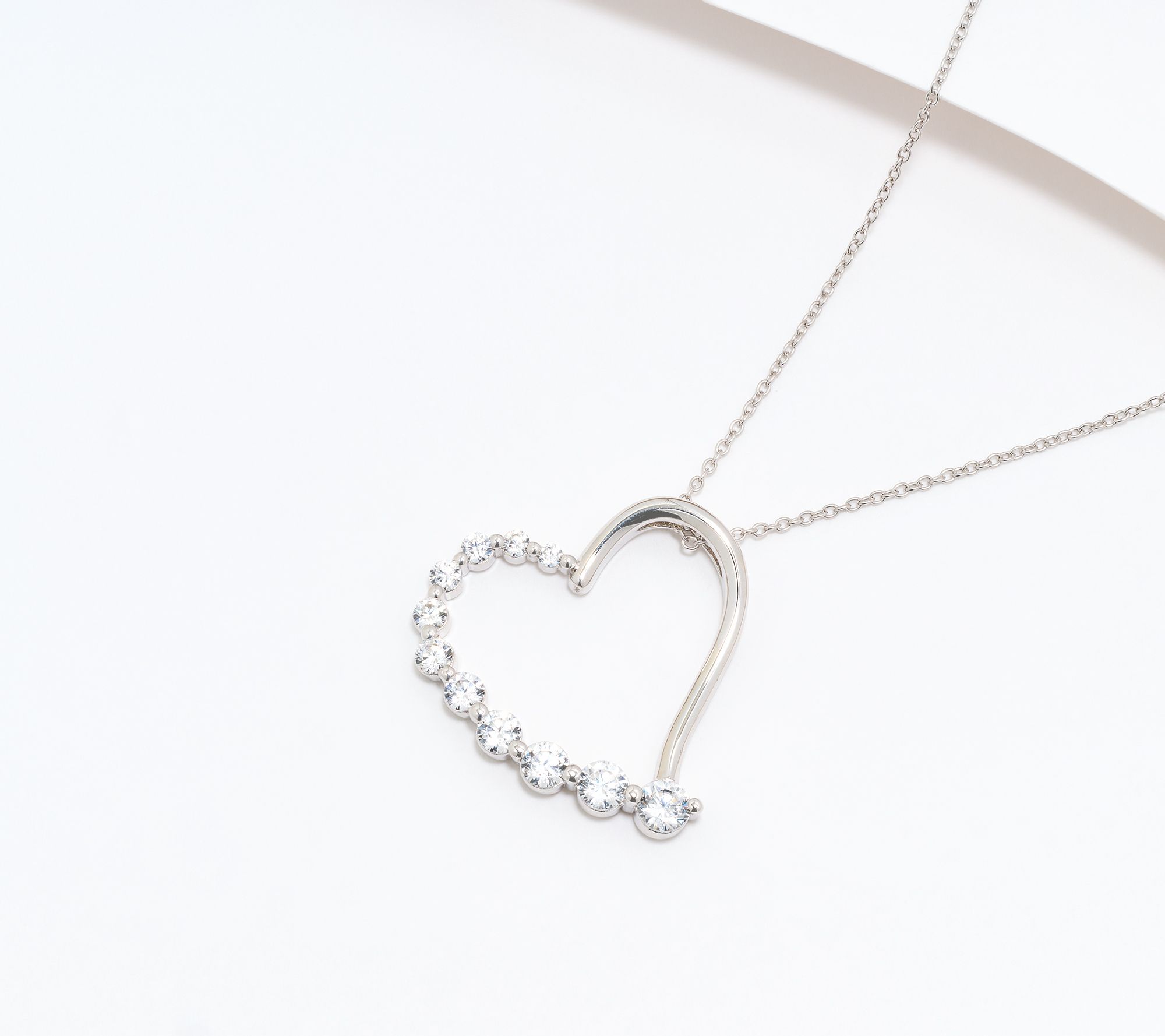 Diamonique Open Heart Shaped Necklace, Sterling Silver