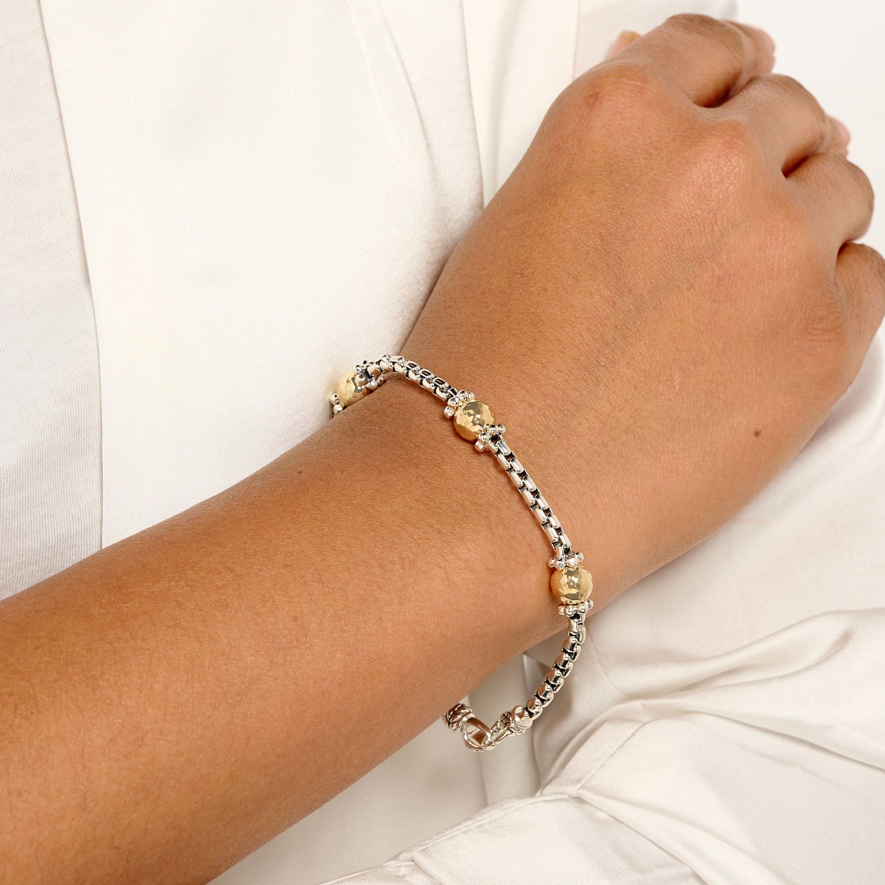 JAI Sterling Silver & 14K Bead 3.7mm Box Chain Bracelet, 12.0g