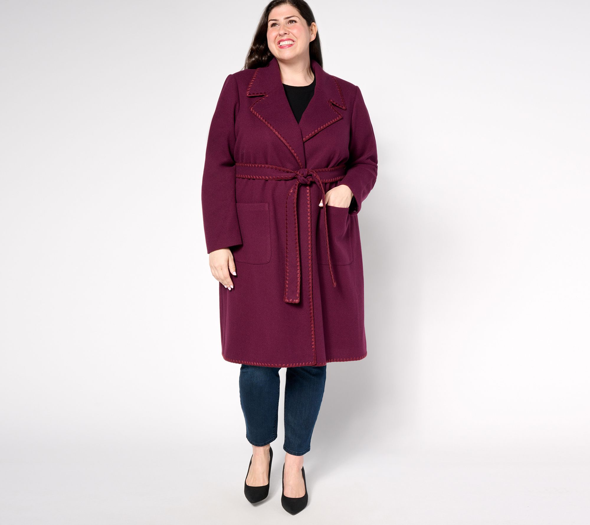 BEAUTIFUL by Lawrence Zarian Regular Belted Double Knit Lined Coat