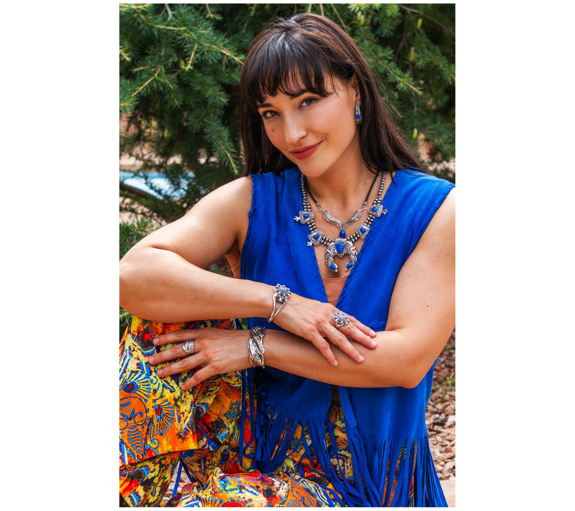 American West Sterl Feather Gemstone Leather Necklace