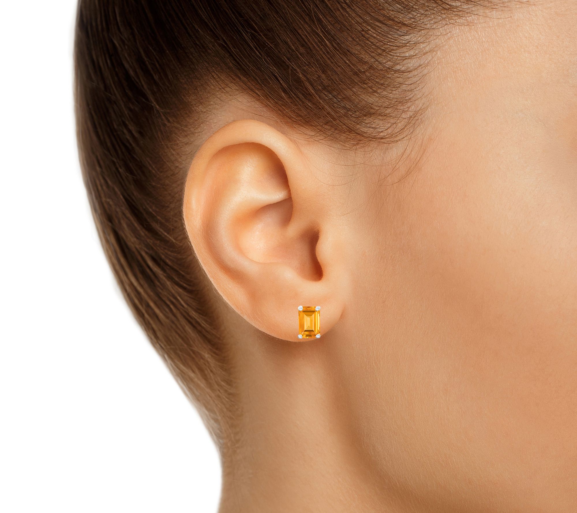 14K Gold Emerald-Cut 1.10 cttw Citrine Stud Earrings
