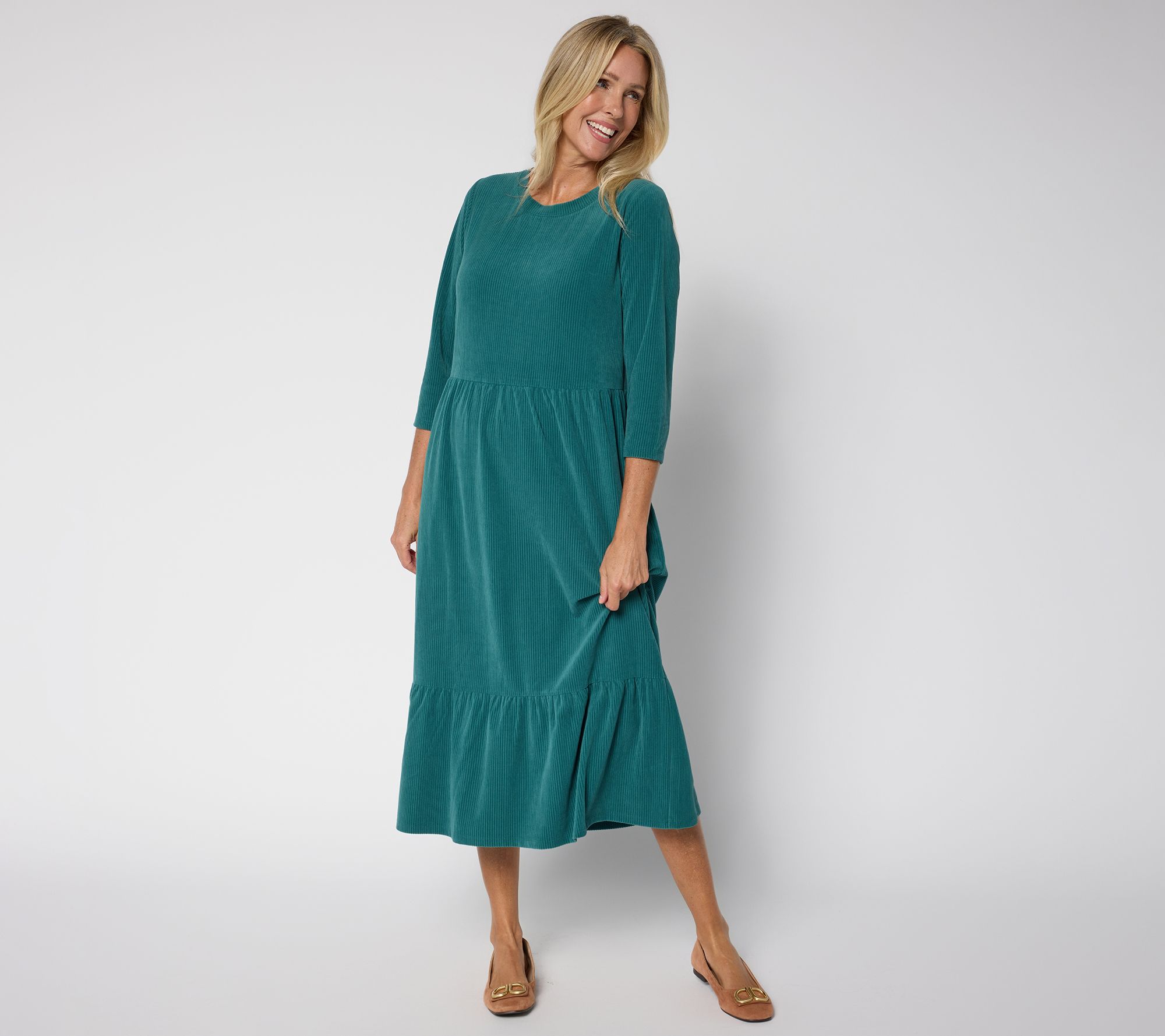 Denim & Co. Regular Heritage Velour Knit Midi Dress