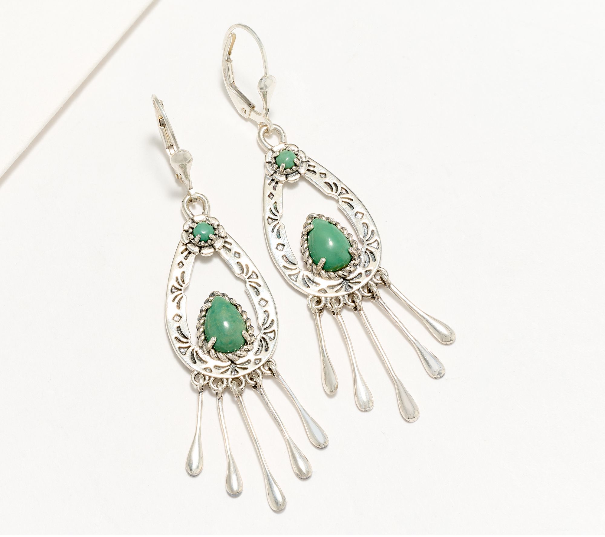 American West Sterling Silver Pear Gemstone Lever Back Dangle Earrings