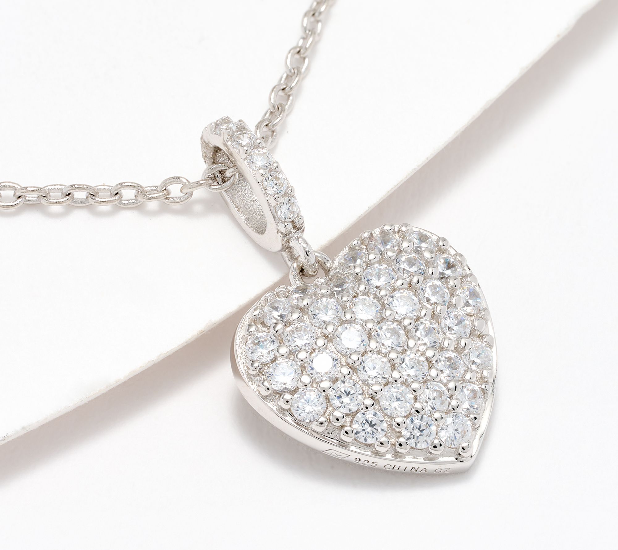 Diamonique Sterling Silver Puffy Pave Heart Necklace with Gift Box