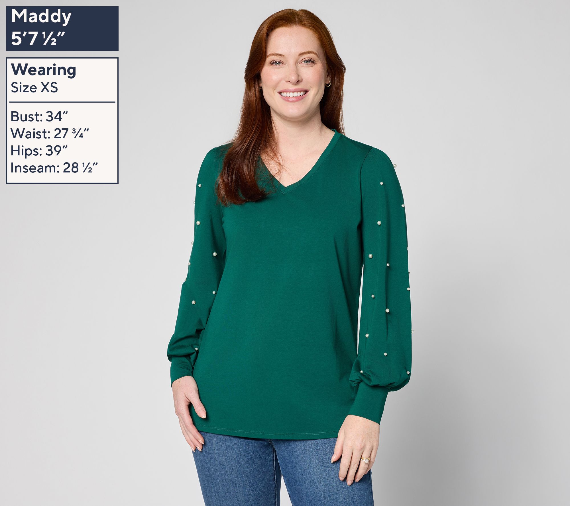 Belle by Kim Gravel TripleLuxe Knit Uptown Pearls Trimmed Top