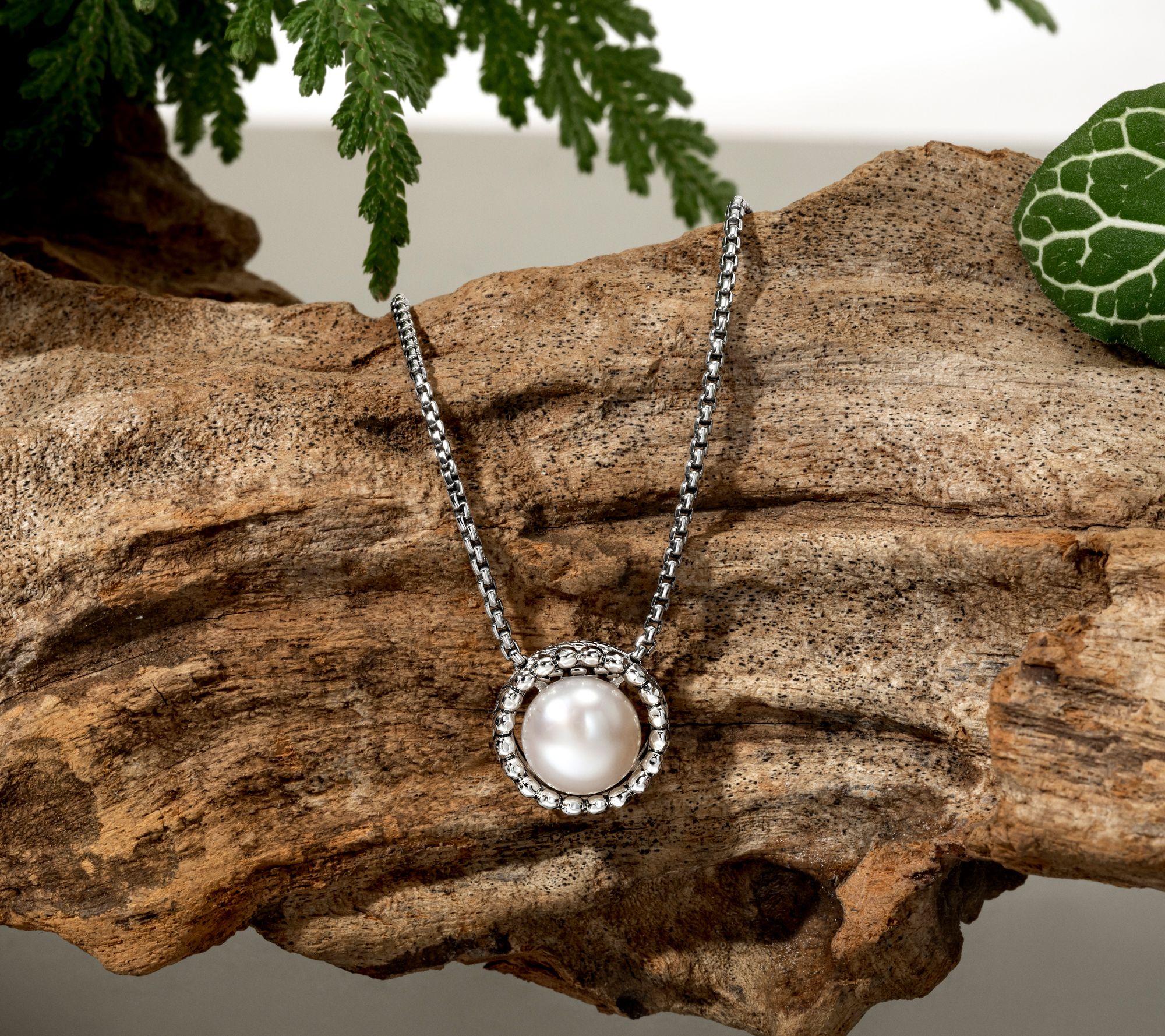 JAI Sterling Silver 1.6mm Baby Box Chain Cultured Pearl Necklace