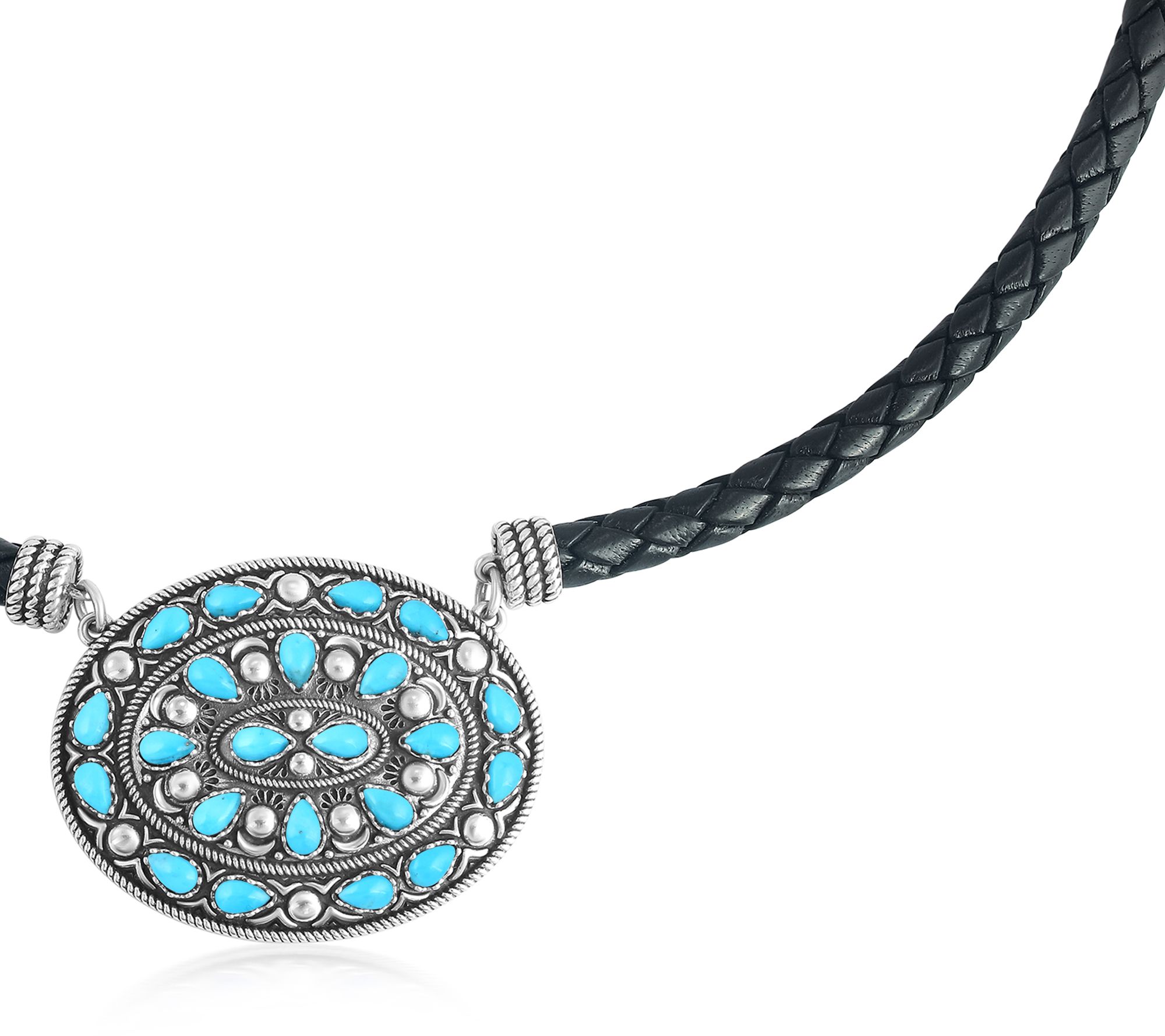 American West Sterling Oval Gemstone Leather Necklace