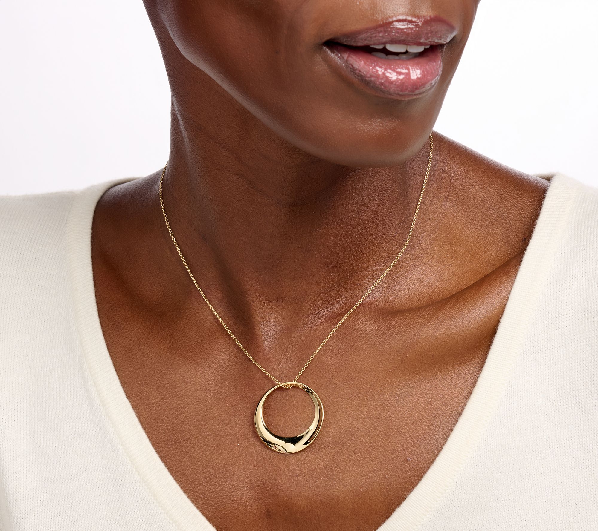 Silver Style Open Circle Sculpture Necklace, Sterling Silver