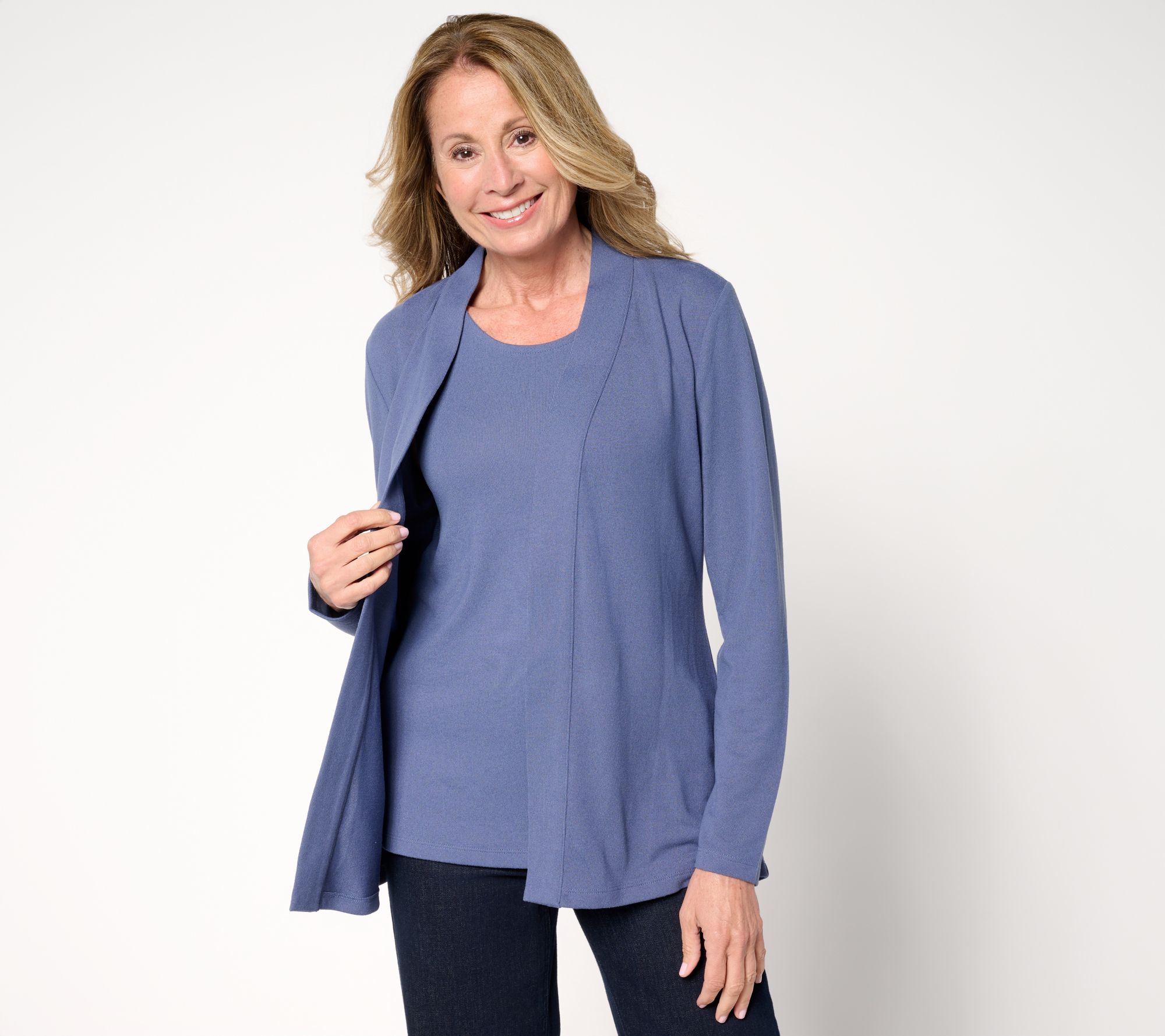Denim & Co. Essentials Heavenly Jersey Cardigan/Tank Twin Set