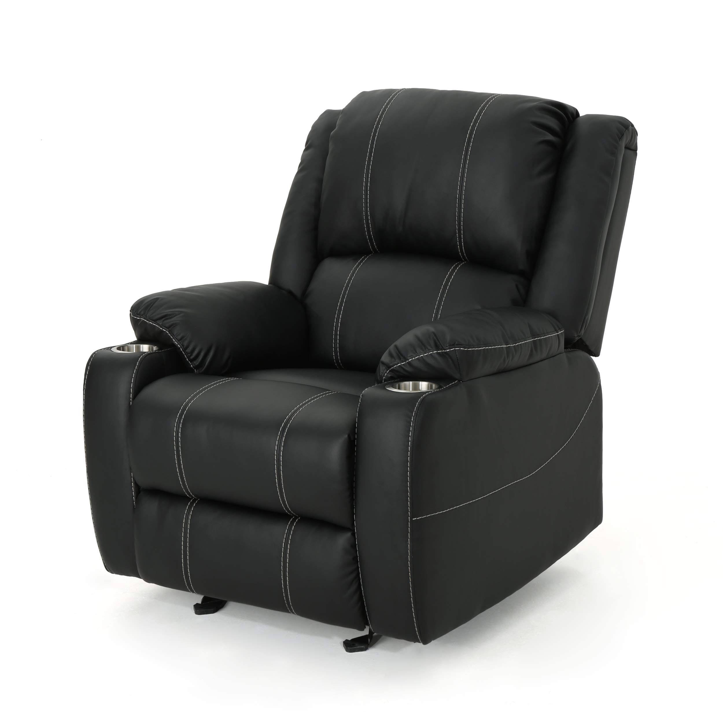 Sophia Traditional Leather Recliner with Steel Cup Holders - Black