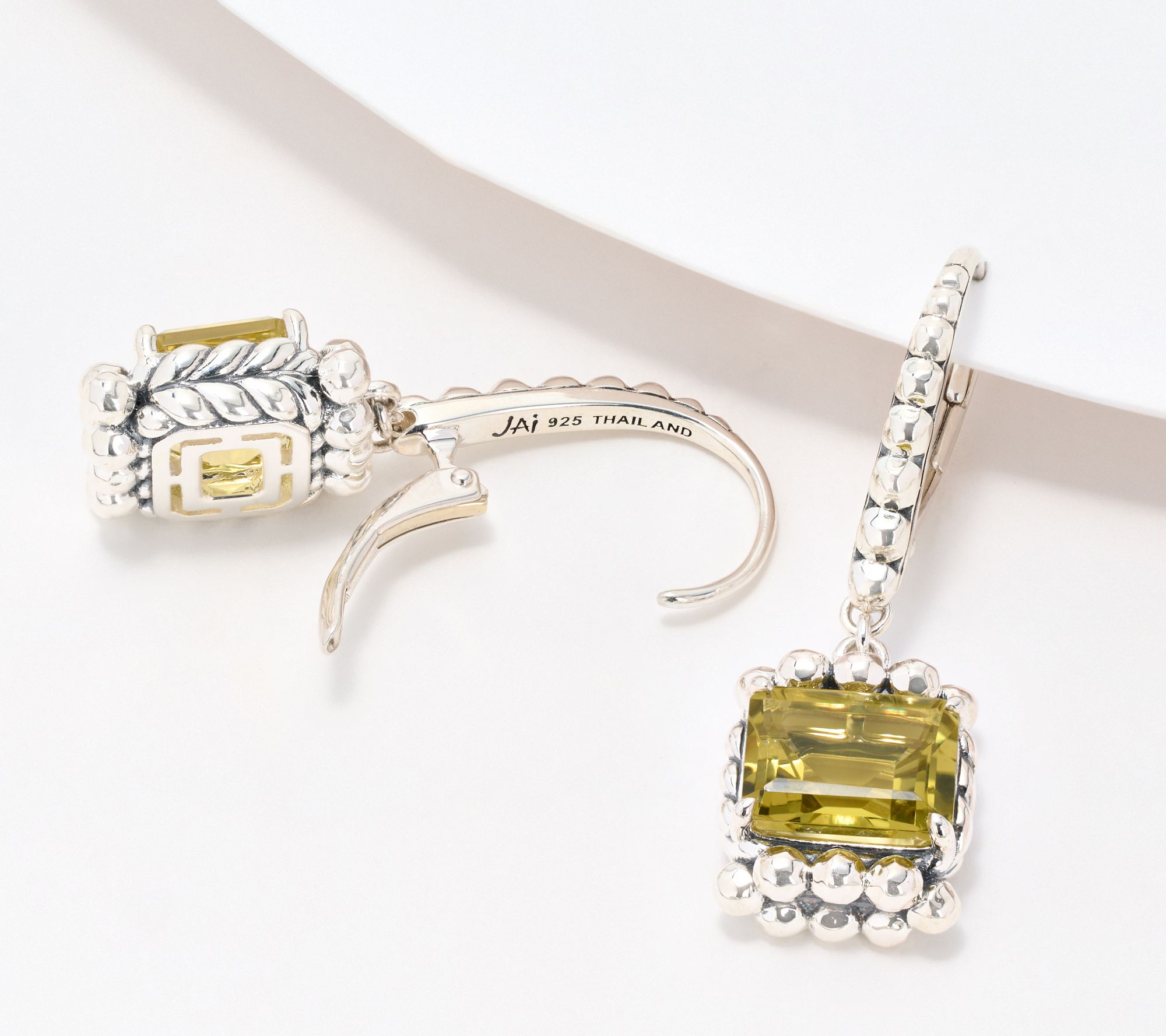 JAI Sterling Silver Emerald Cut Gemstone Earrings