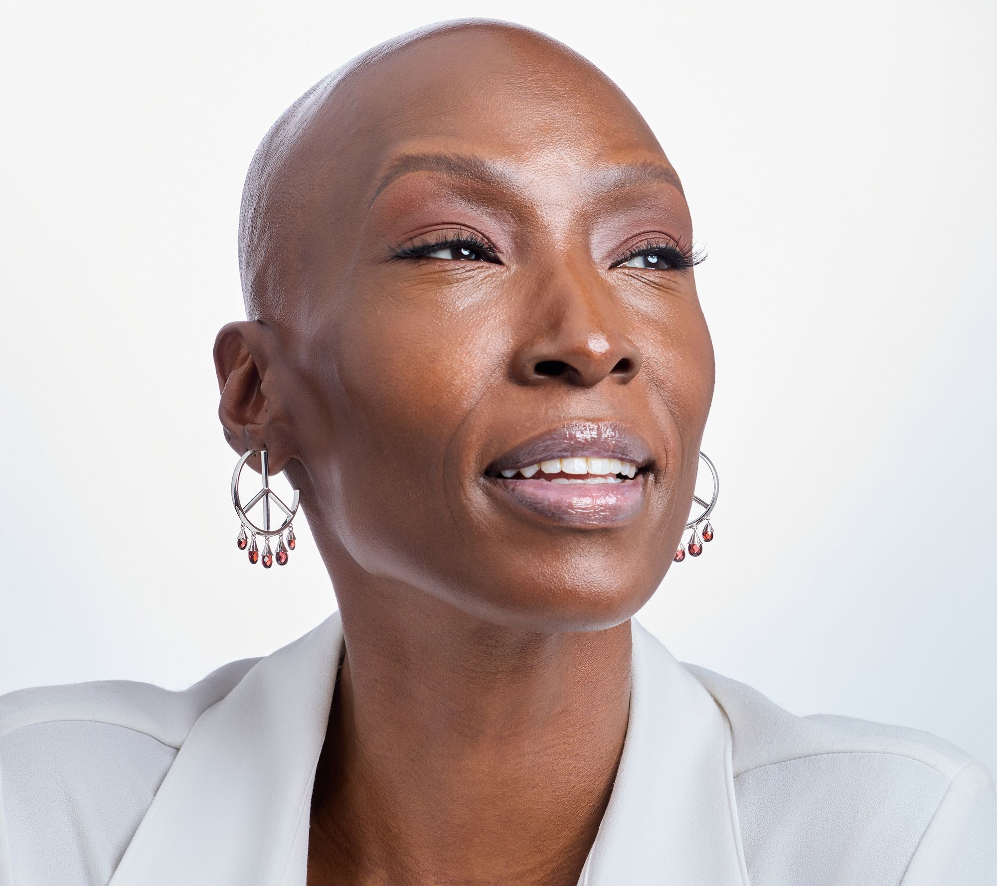 Third Person Sterling Silver Briolette Gemstone Peace Sign Earrings