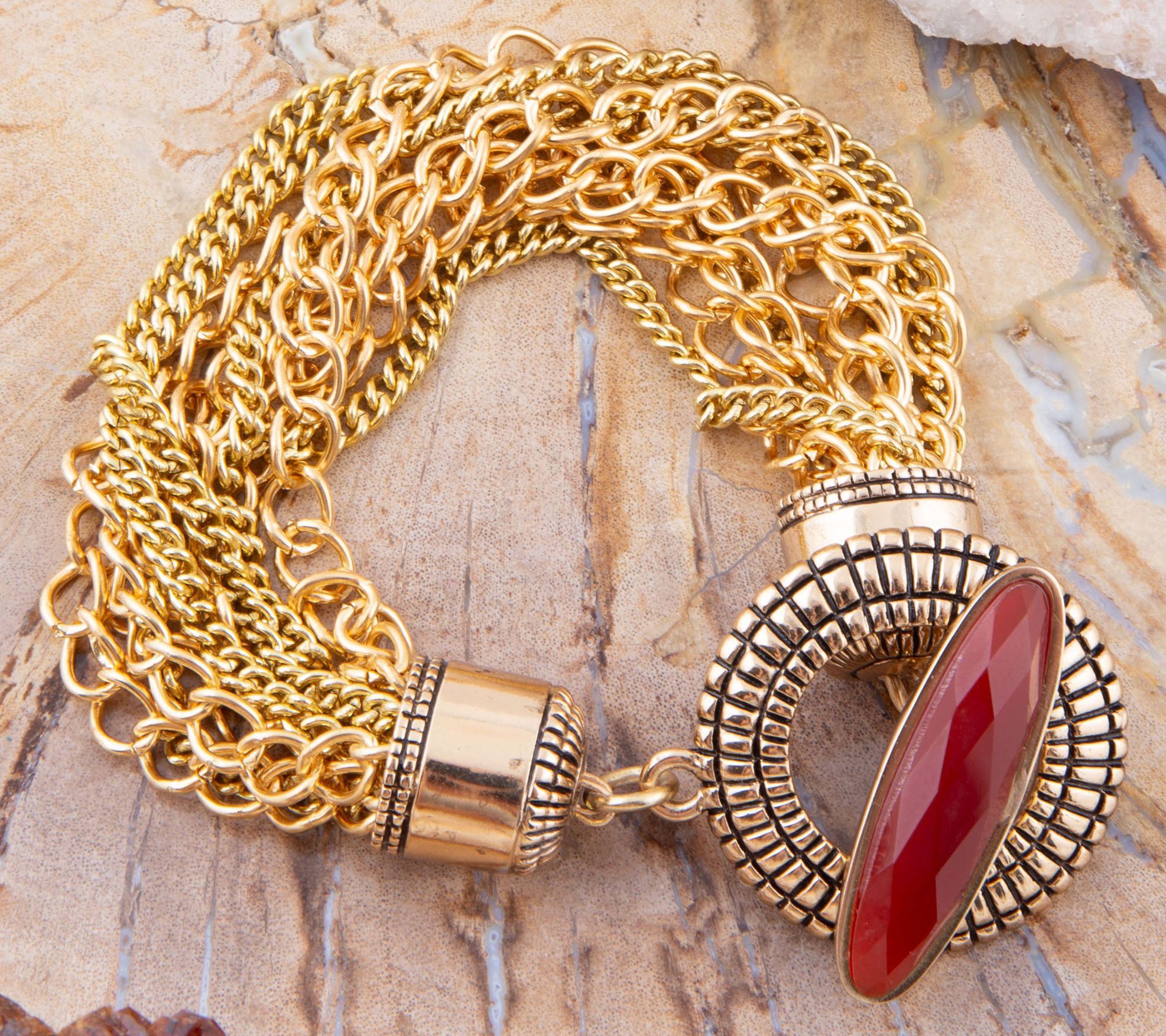 Barse Artisan Crafted Bronze Orange Carnelian Chain Bracelet