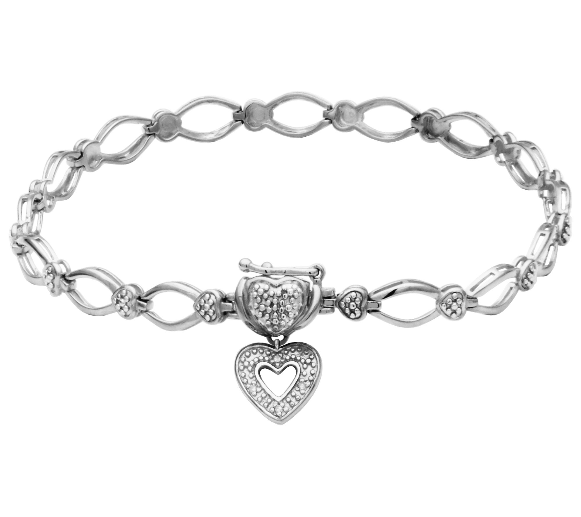 Sterling Silver Diamond Accent Open Link Heart Bracelet