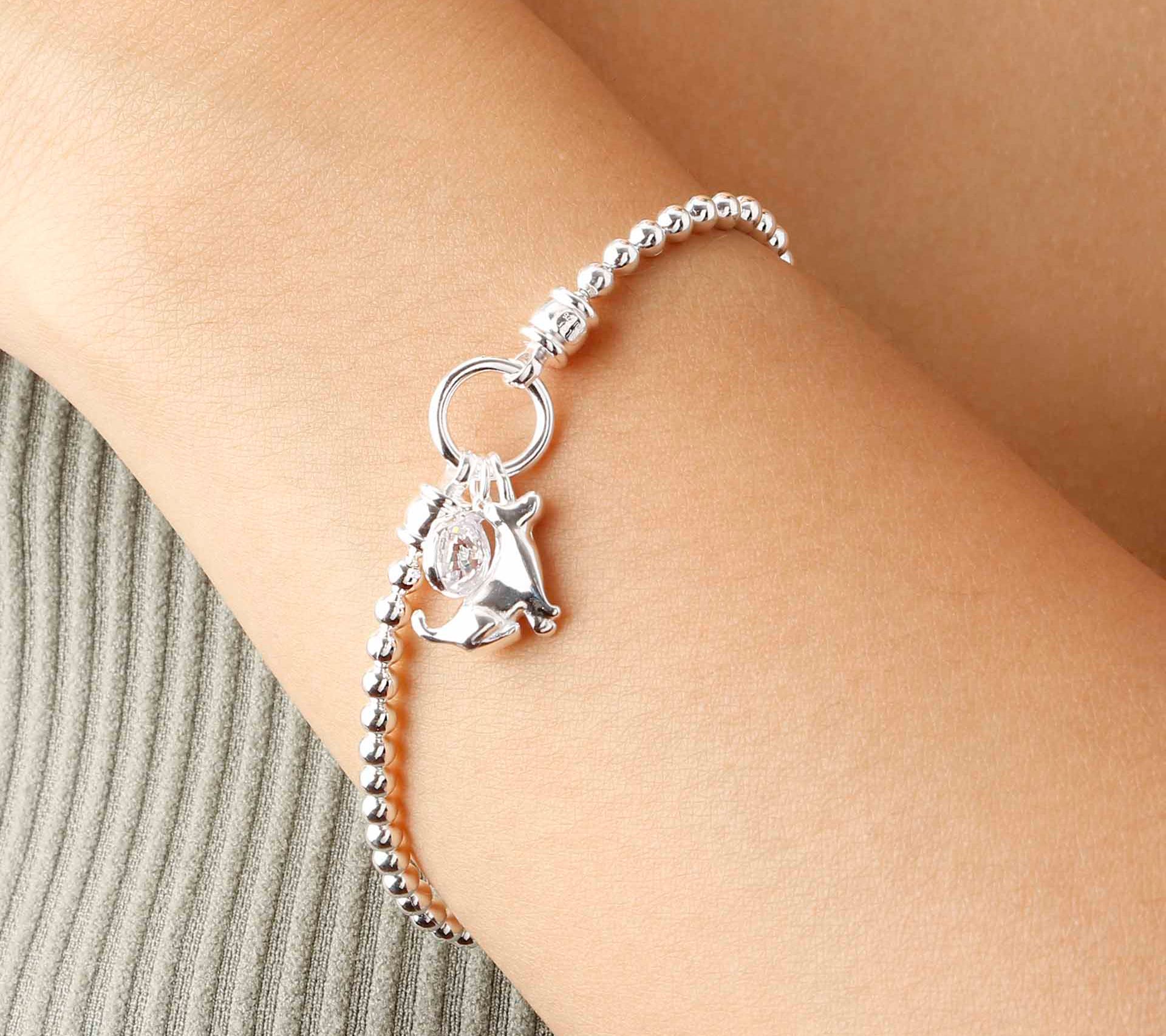 Diamonique Stretch Bead Charm Bracelet, Sterling Silver