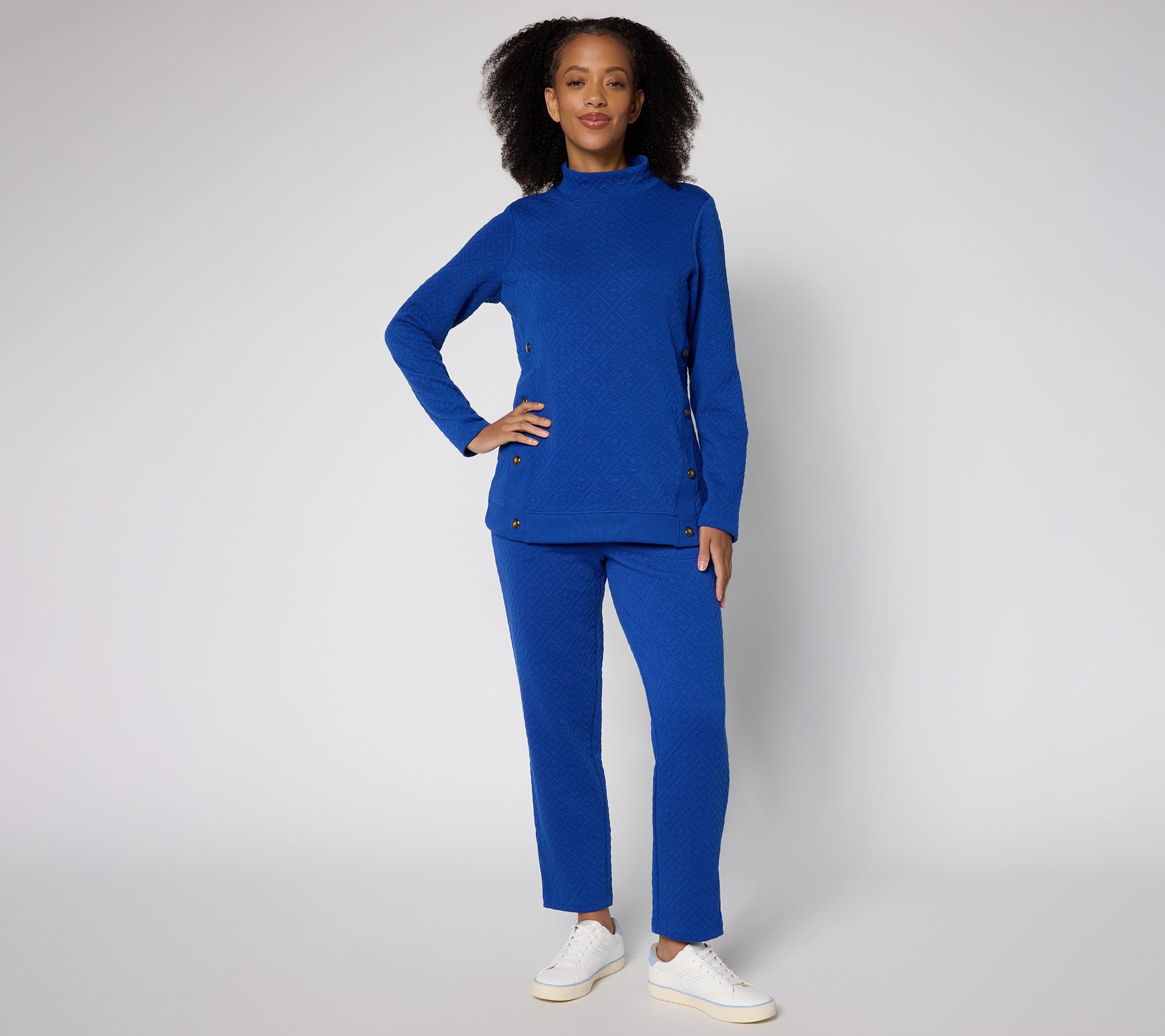 Denim & Co. Active Patterned Jacquard Mock Neck Top