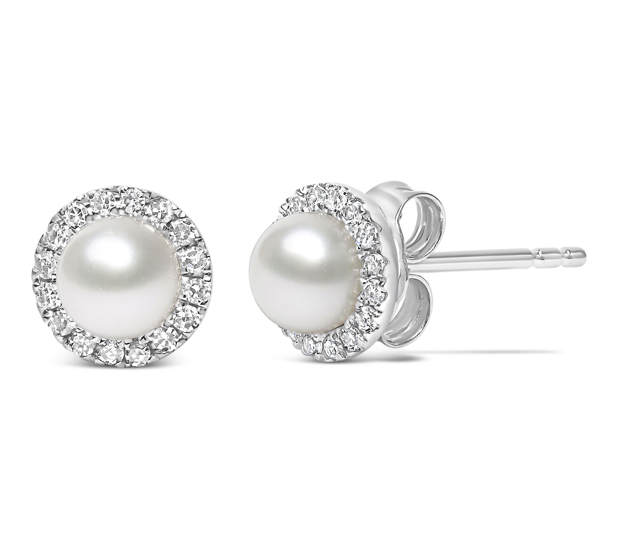 Haus of Brilliance Cultured Pearl & Diamond Halo Earrings, 10K