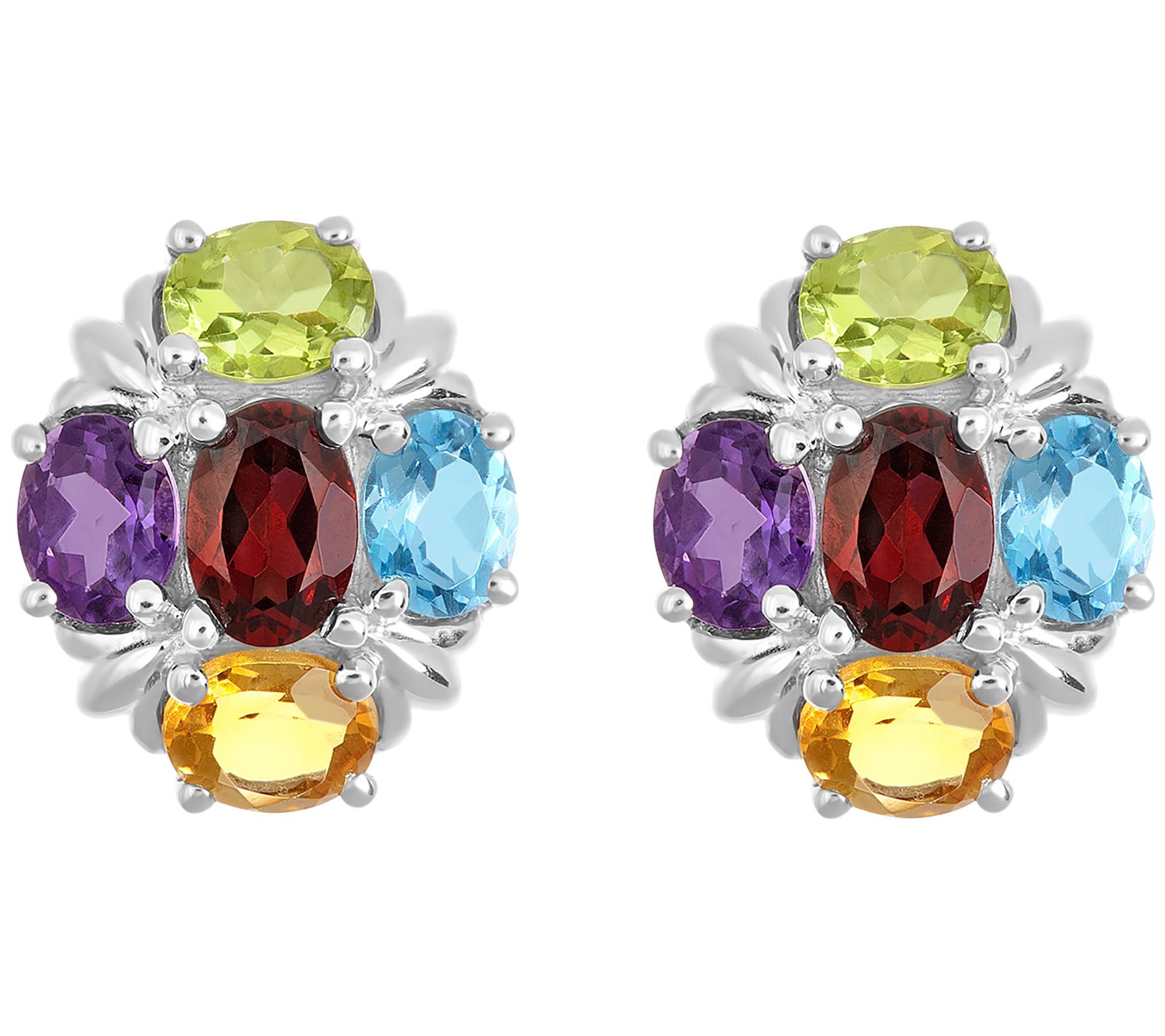 Sterling 2.55 ct tw Multi-Gemstone Cluster Earrings
