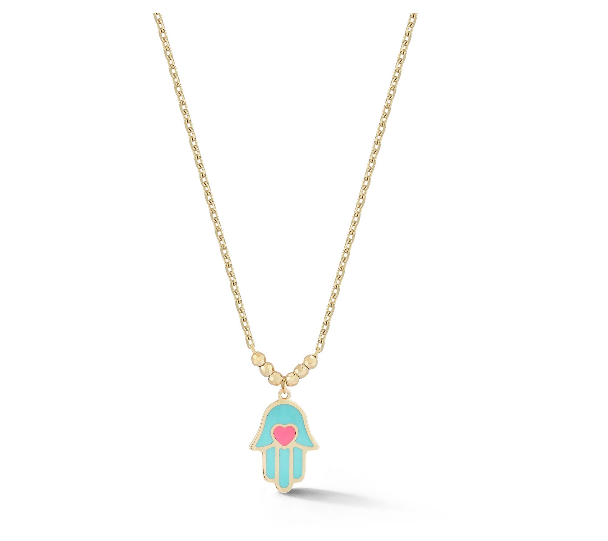 Luminosa Gold Enamel Hamsa Hand Heart Necklace,14K