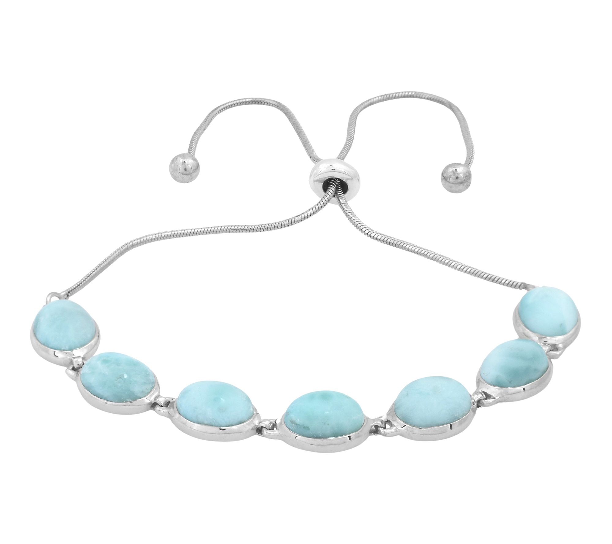 Affinity Gems Oval Larimar Adjustable Bracelet,Sterling
