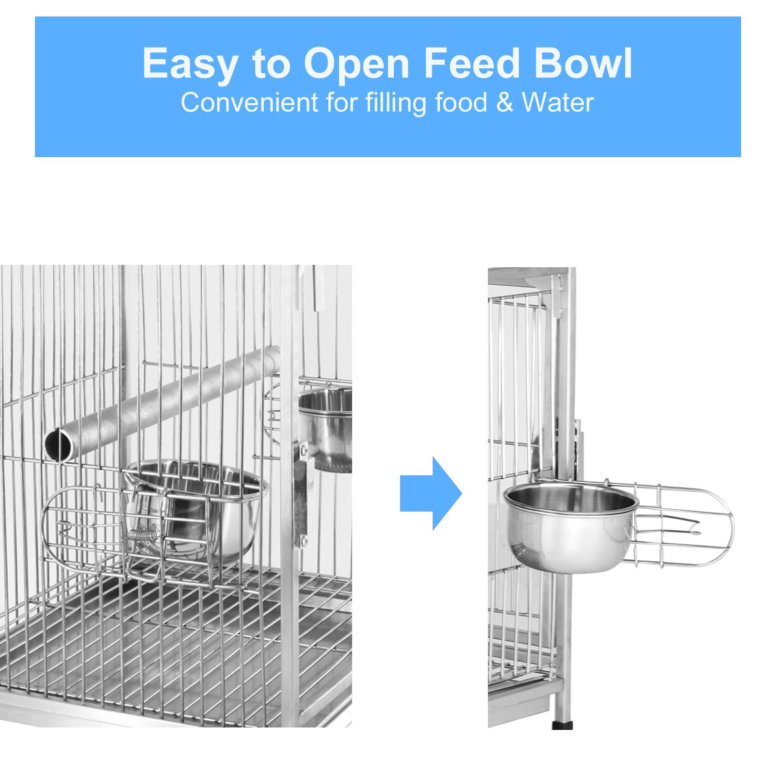 Pawhut 25x22 Dome Top Stainless Steel Parrot Travel Cage Bird Cage Carrier with Handle Perch