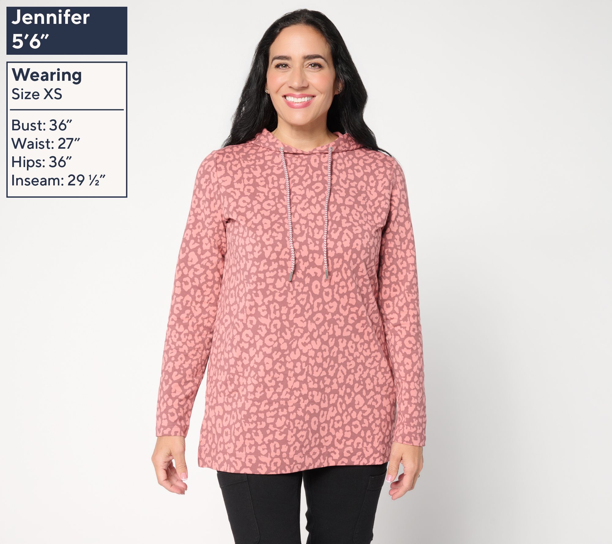 Denim & Co. Active Regular French Terry Animal Print Tunic Pullover