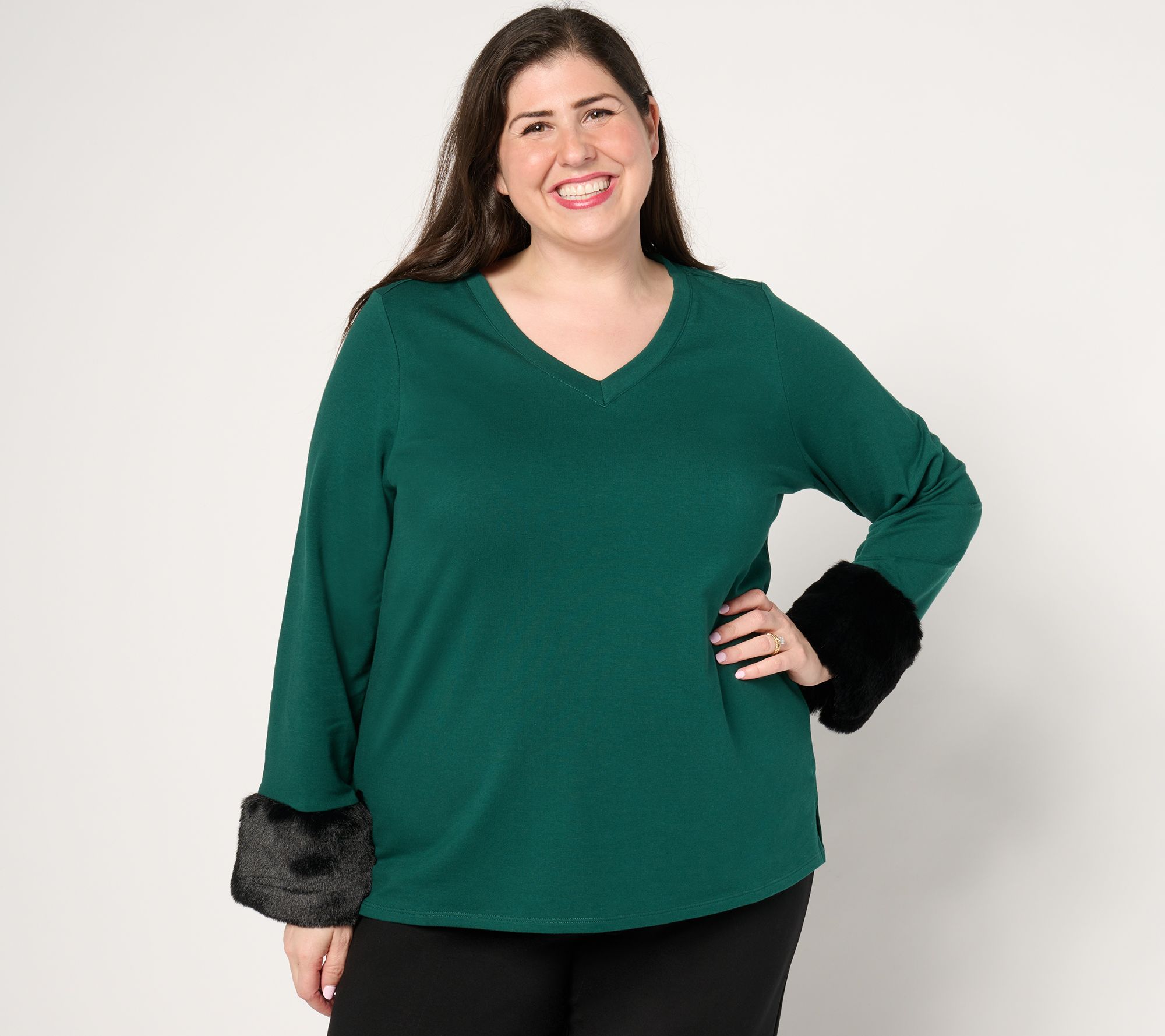 Jingle Belles by Kim Gravel Aspen Faux Fur Cuffed Top