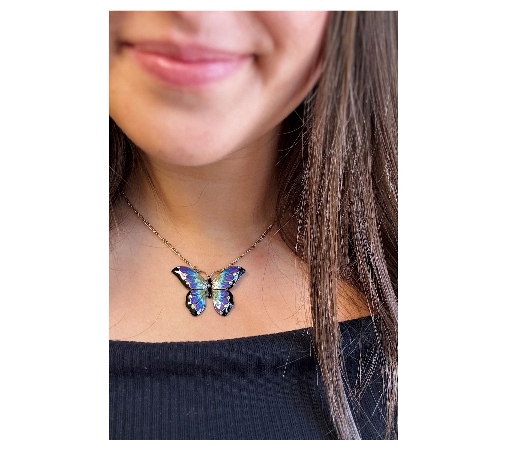Anne Koplik Violetta Enamel & Crystal ButterflyNecklace
