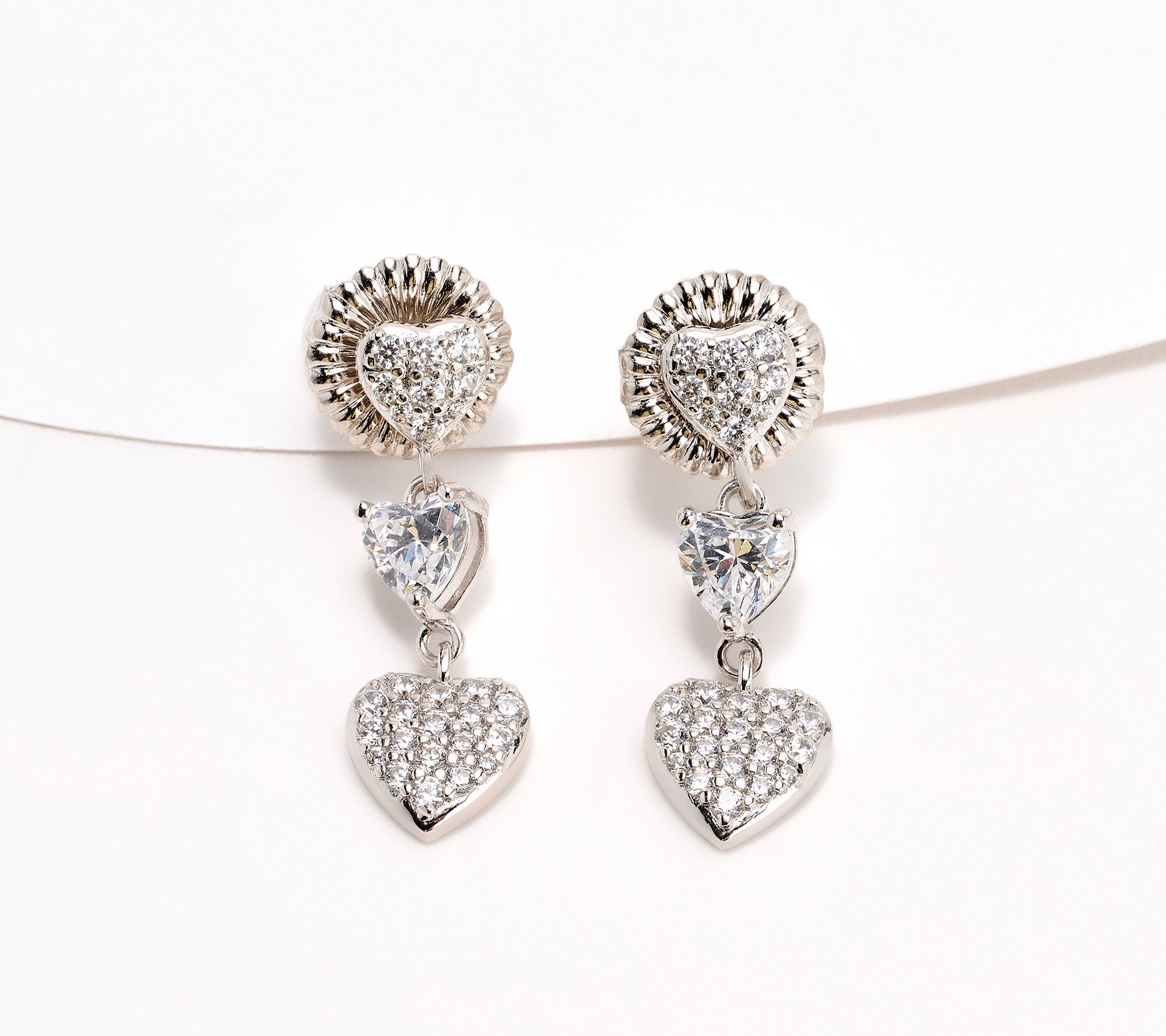 Diamonique x Kathy Levine Love Train Dangle Earrings Sterling Silver